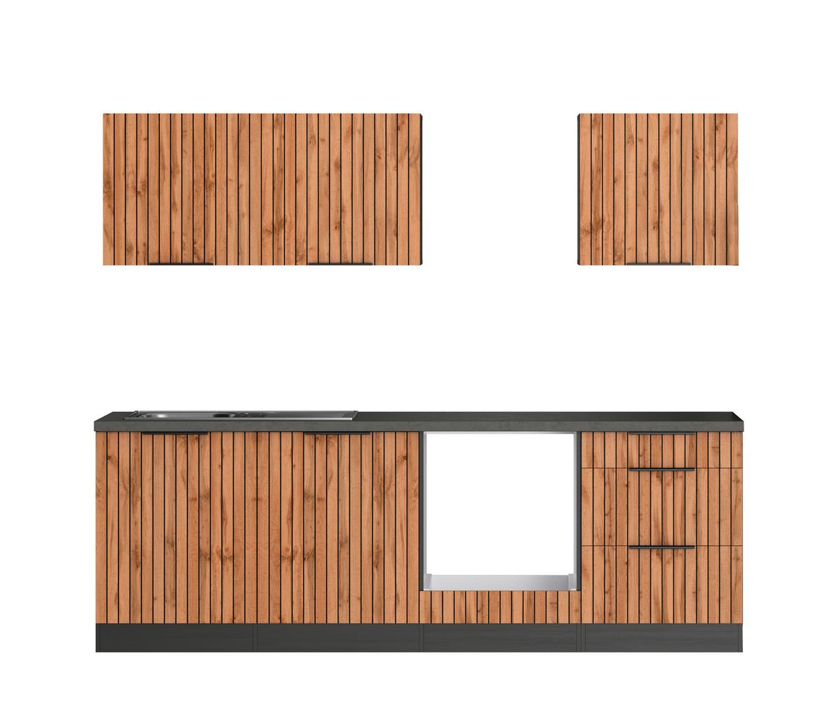 Küchenleerblock Liverpool Graphitfarben/Eichefarben - Schieferfarben/Eiche Wotan, Basics, Holzwerkstoff/Metall (240cm) - Held
