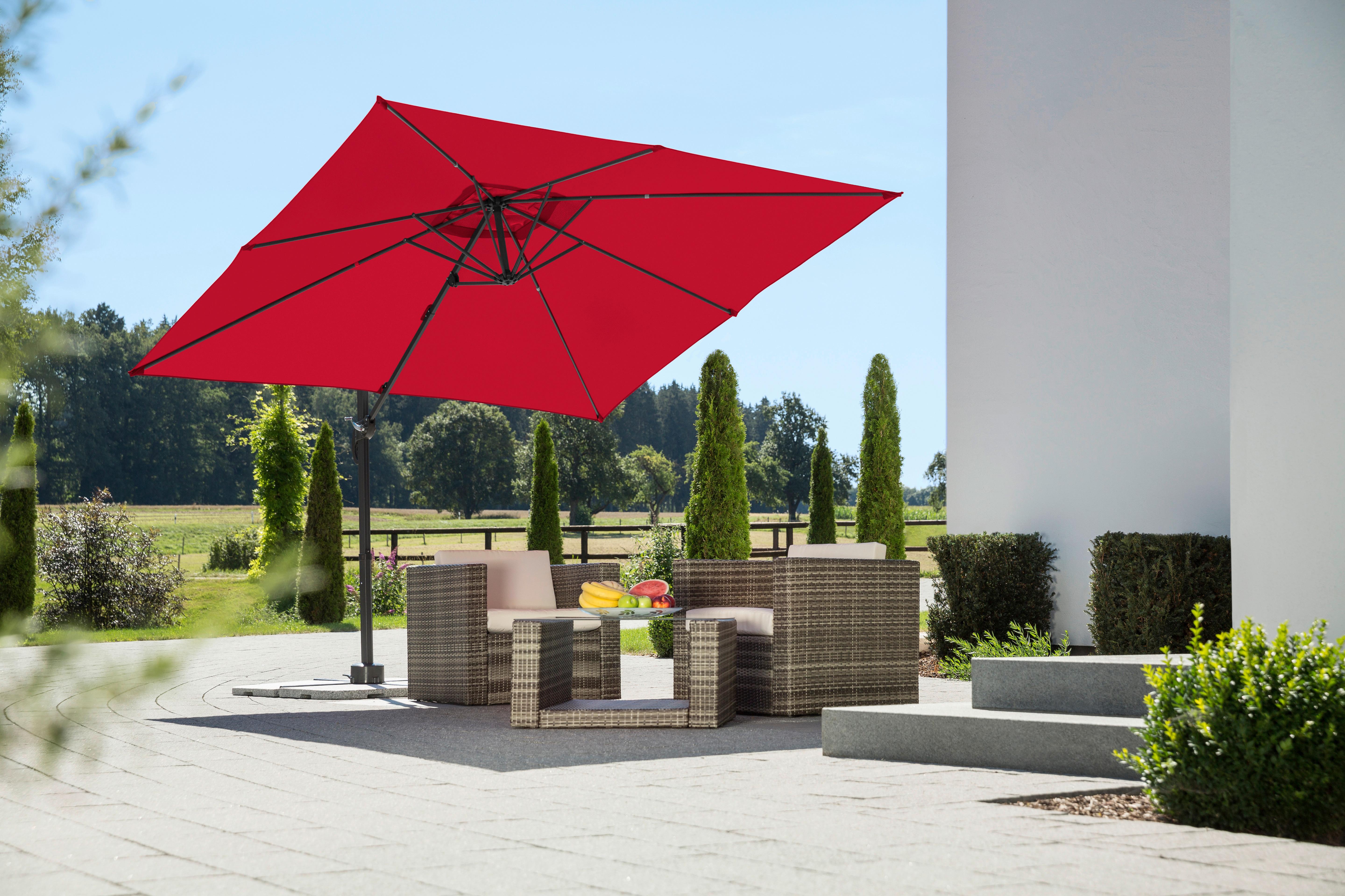 Ampelschirm Rhodos Junior ca.338x239x270cm Rot - Anthrazit/Rot, Basics, Textil/Metall (338/239/270cm) - Schneider