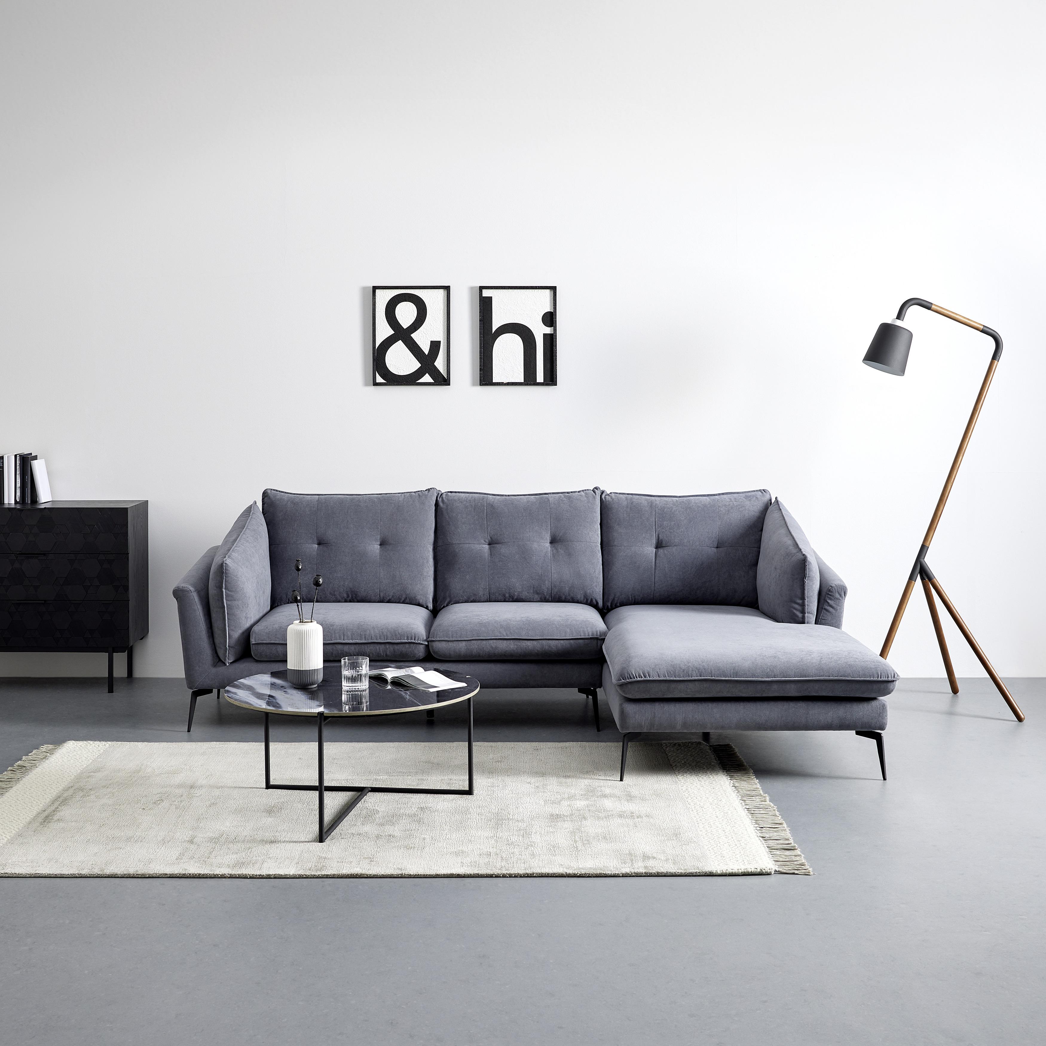 Sedežna Garnitura Sandro, Iz Žameta - siva/črna, Moderno, kovina/tekstil (258/86/160cm) - Bessagi Home