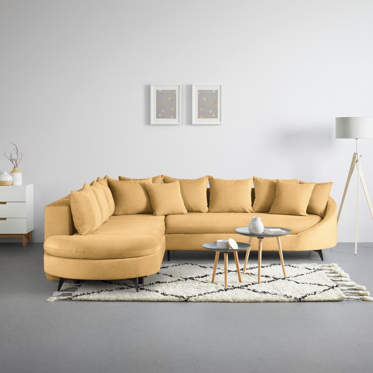 Ecksofa Axel Senfgelb - Senfgelb/Schwarz, MODERN, Textil/Metall (250/87/291cm) - Mömax