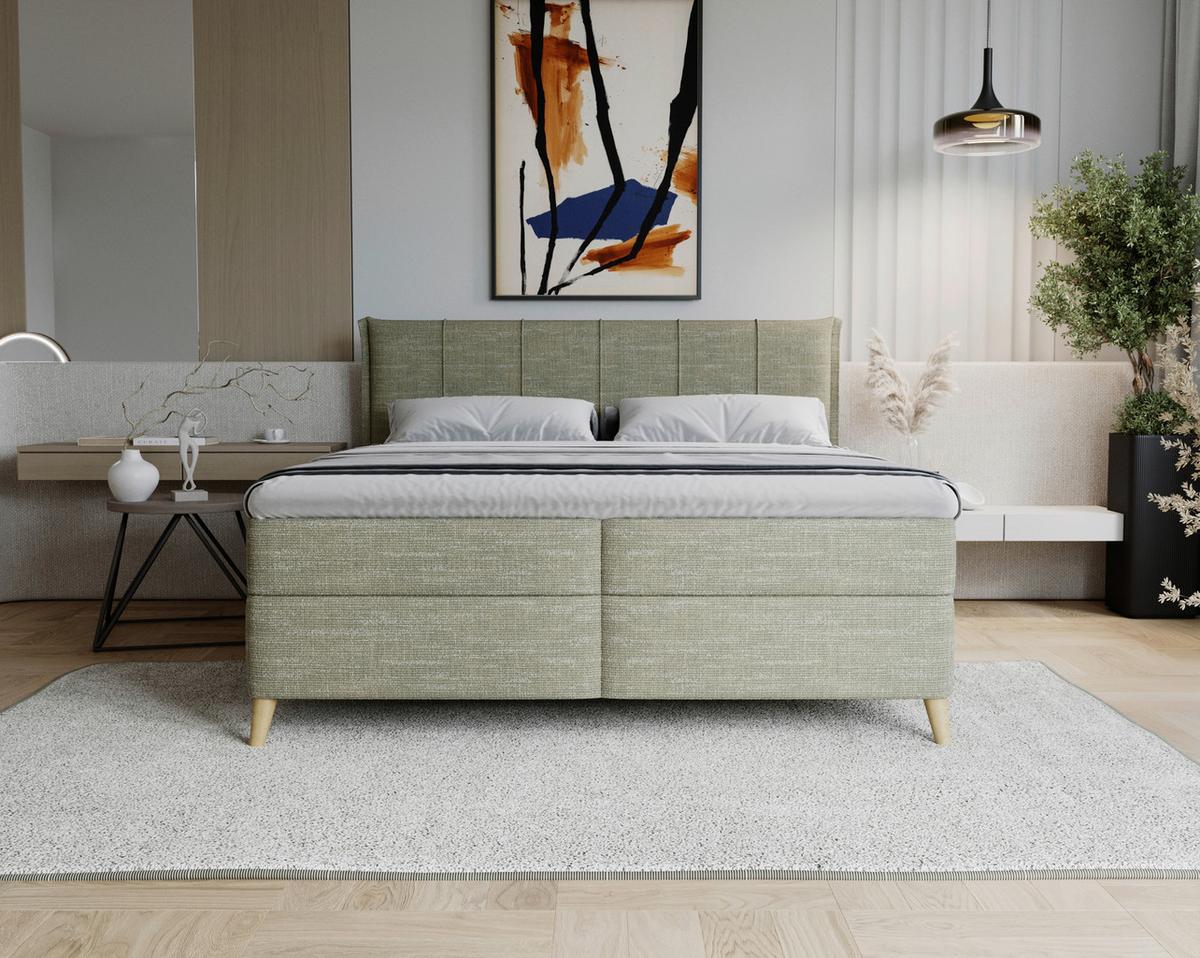 Boxbett Veloria Grün ca. 160x200cm - Schwarz/Grün, KONVENTIONELL, Textil/Metall (160/200cm) - Based