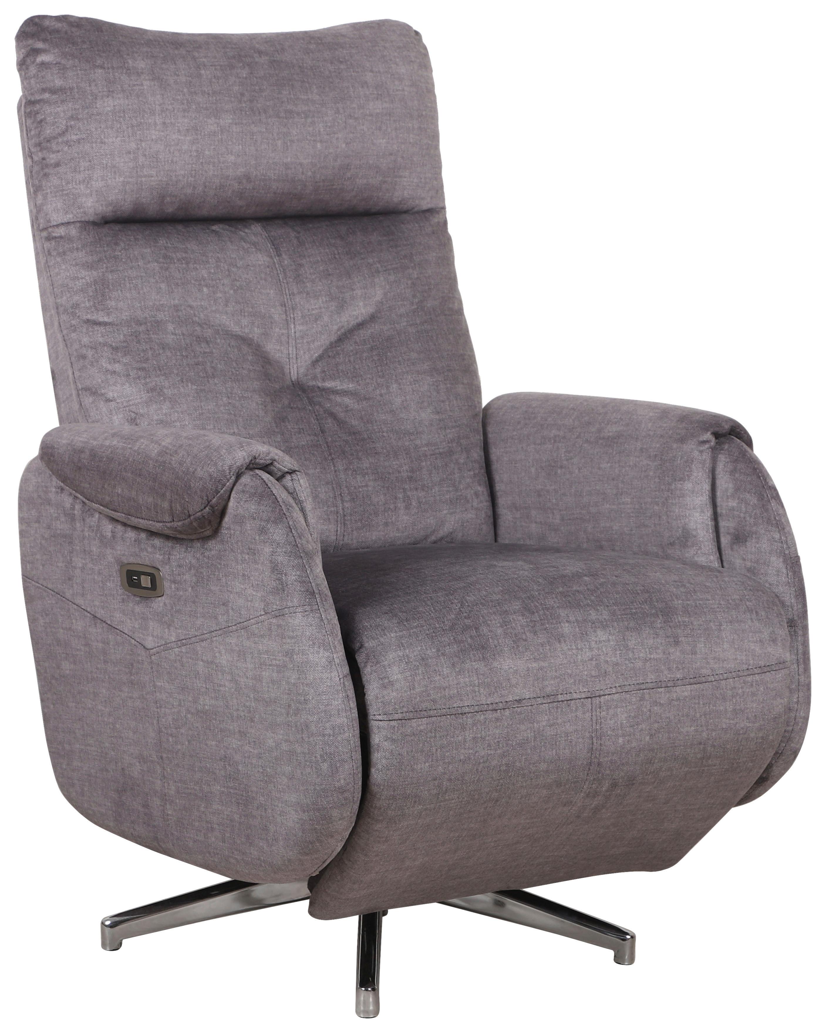 FOTEL TELEWIZYJNY MOON - szary/kolor chromowy, Modern, metal/tkanina (72/107/159cm)