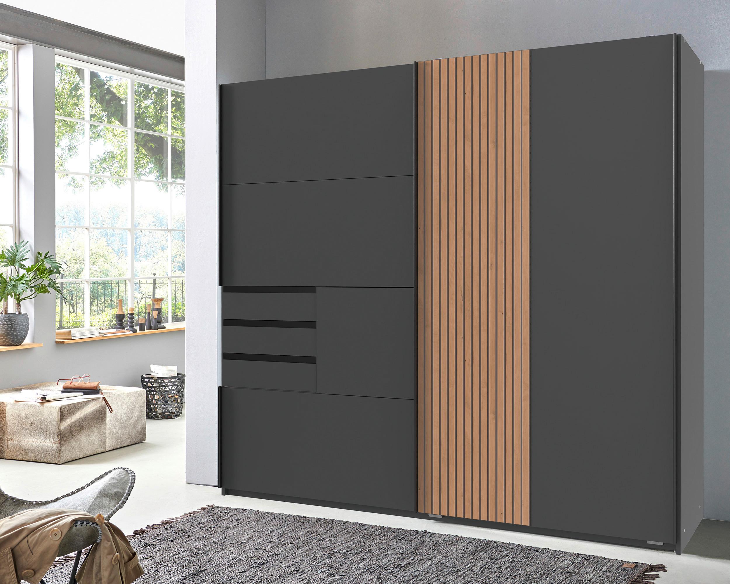 Omara Z Drsnimi Vrati Coburg, Barva Grafita, Hrast, Š. 180cm - črna/barve grafita, Moderno, kovina/leseni material (180/198/65cm) - Mömax