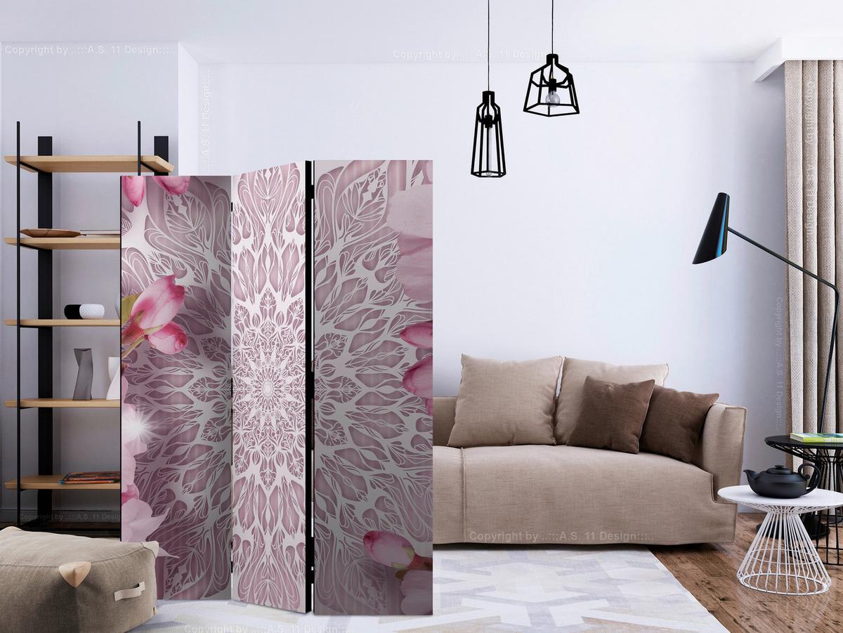 Paravan Pastel Mandala, 3-Delni, Dvostranski - pink/bela, Basics, tekstil/les (135/172/3cm) - artgeist