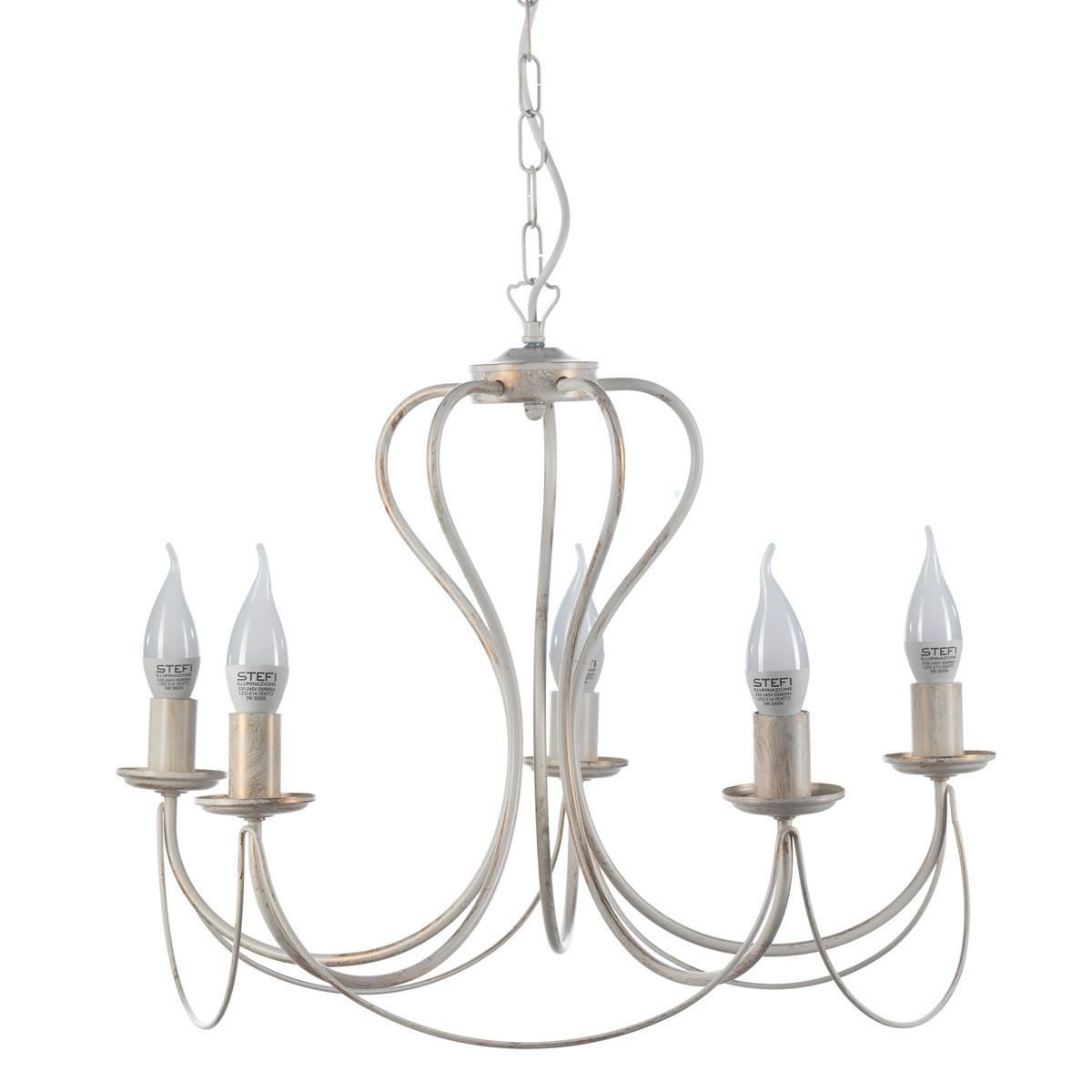 Kronleuchter Candela avorio Weiß max. 6 Watt - Weiß, KONVENTIONELL, Metall (55/105cm)