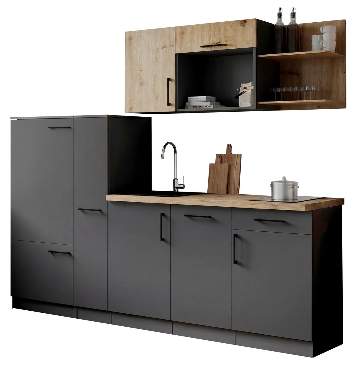 Küchenblock Oliver m. Geräten Grau - Eiche Artisan/Grau, Trend, Holzwerkstoff/Metall (235cm) - Respekta