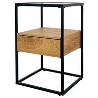 Măsuță auxiliară NOAH - culoare lemn stejar/negru, Modern, sticlă/metal (40/62/40cm) - Modern Living