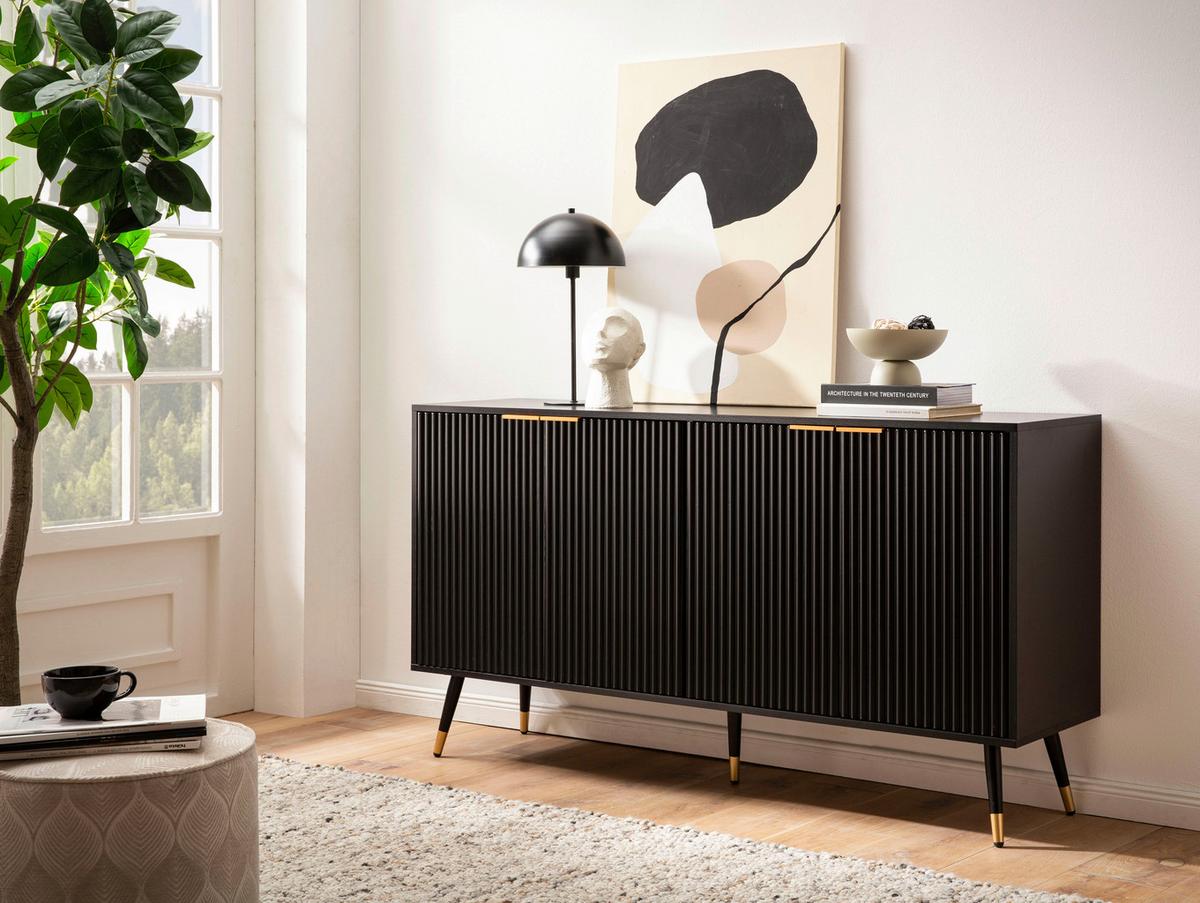 SIDEBOARD WL6.885 - Goldfarben/Schwarz, Design, Holzwerkstoff/Metall (150/81/39cm) - MID.YOU