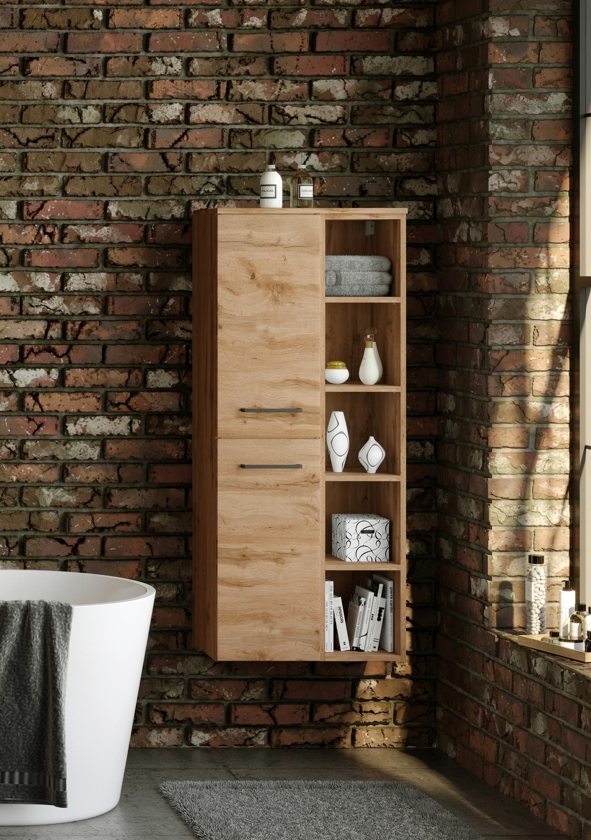 Midischrank ''Manchester'', Eichefarben - Eichefarben/Schwarz, MODERN, Holzwerkstoff/Metall (55/130/35cm) - Held