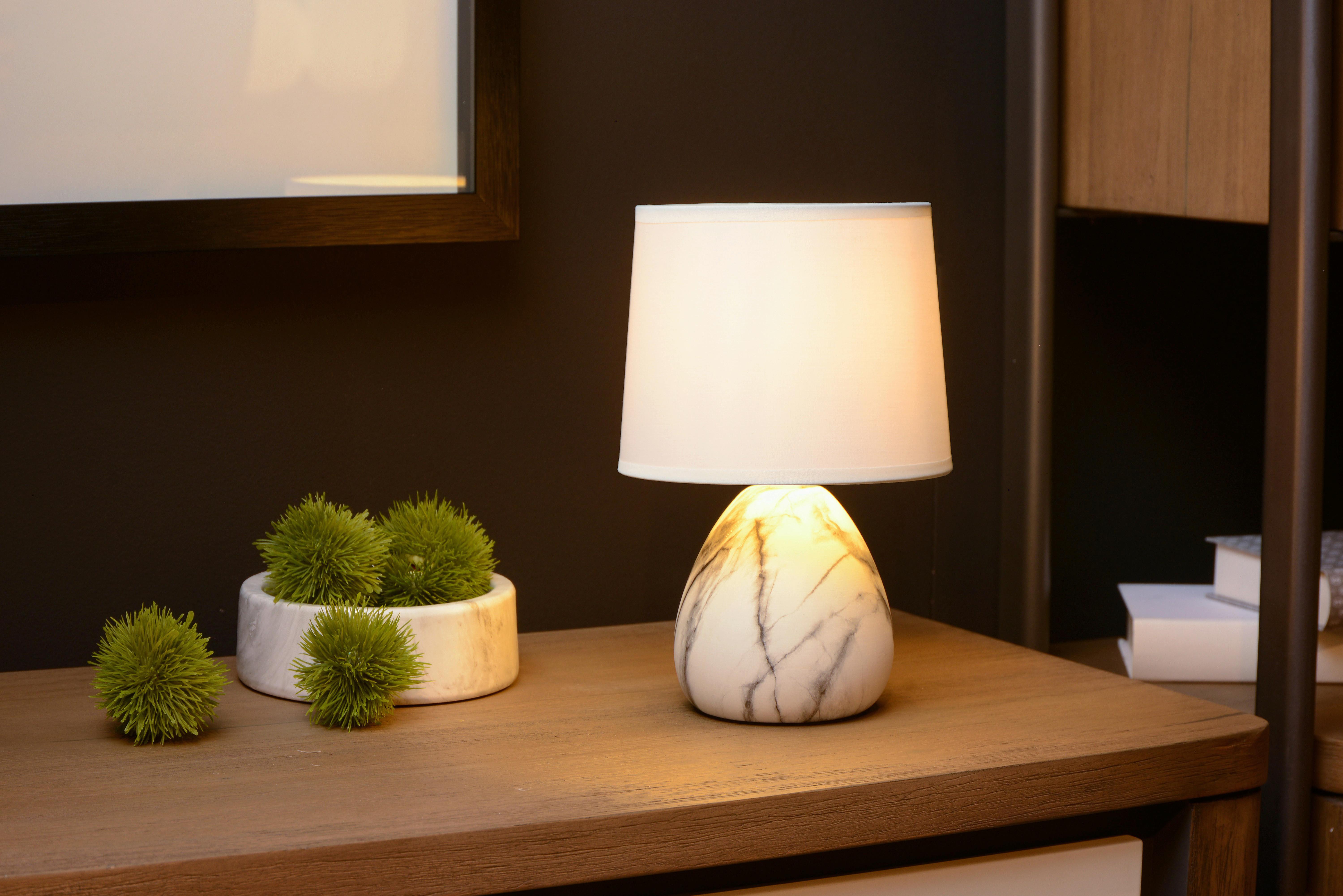 LAMPA STOŁOWA 47508/81/31 MARMO - biały, Basics, tkanina/ceramika (16/16/25.5cm) - Lucide