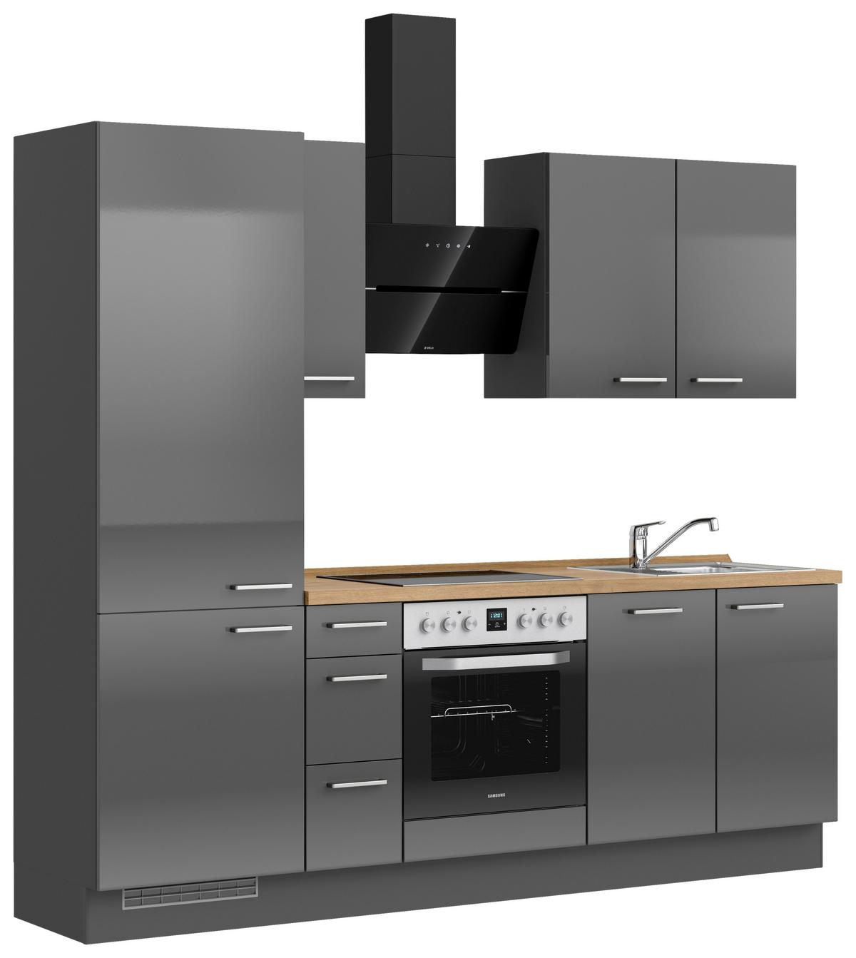 Küchenblock Flash m. Geräten Schieferfarben - Schieferfarben/Edelstahlfarben, MODERN, Holzwerkstoff/Metall (240cm) - Nobilia
