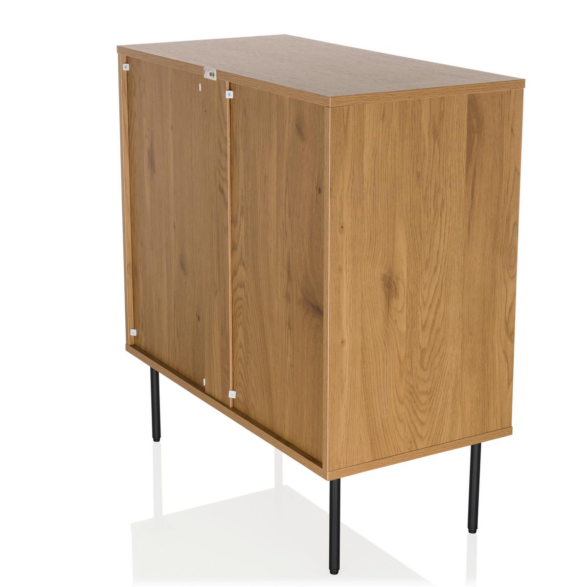 Komoda Linno, Barva Hrasta - črna/barve hrasta, Moderno, kovina/leseni material (80/85/40cm) - MID.YOU