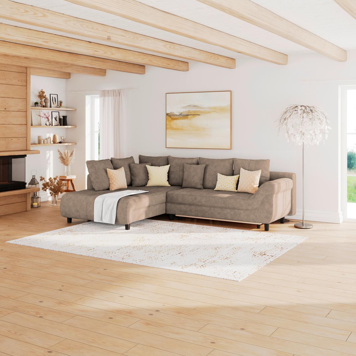 Kutna Garnitura Mendoza - smeđa/crna, Design, tekstil/drvo (197/309cm) - Modern Living