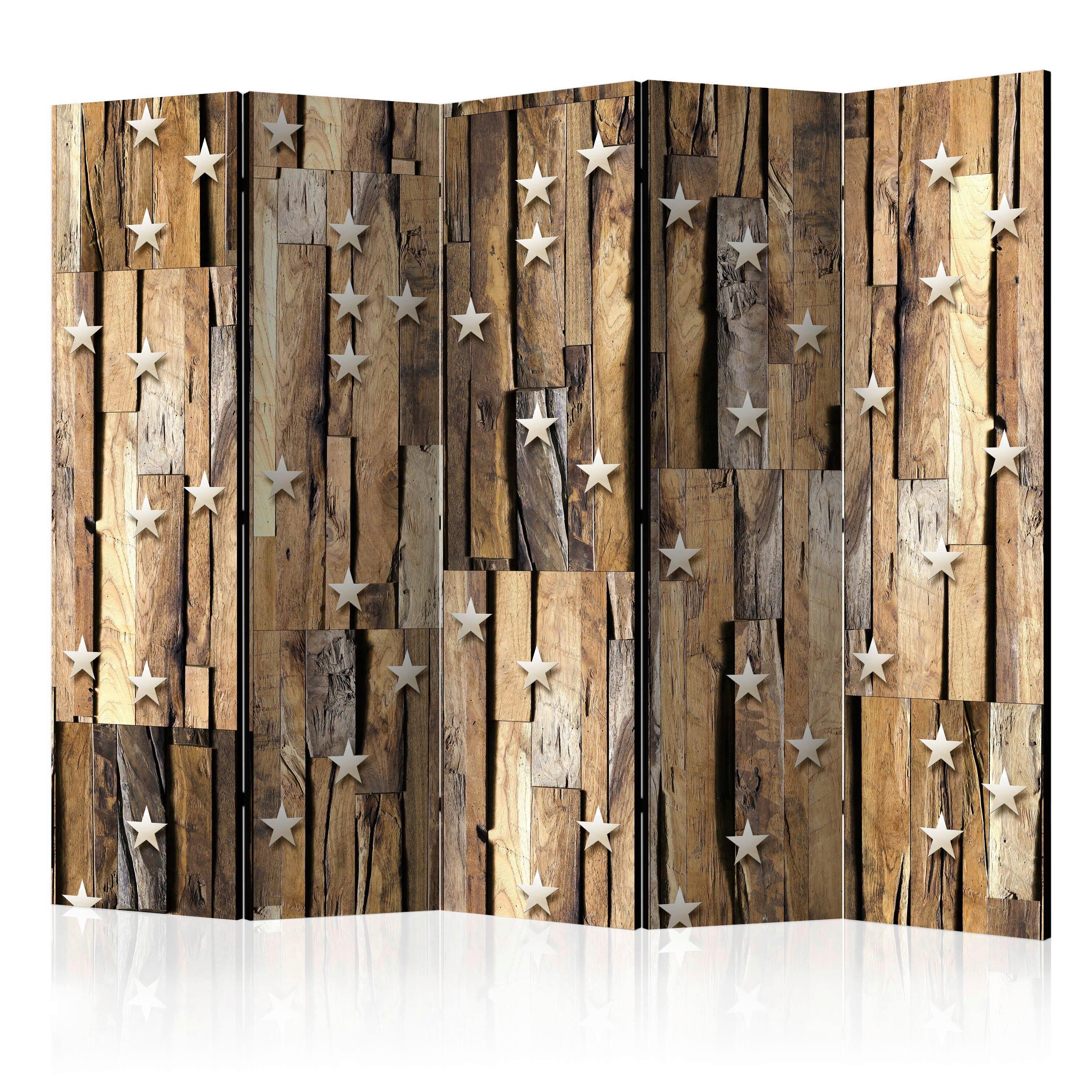 Paravan Wooden Connstelation I, 5-Delni, Dvostranski - svetlo rjava/bež, Basics, tekstil/les (225/172/3cm) - artgeist