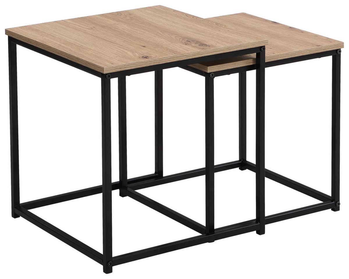 Dvodelna Mizica Peter, Barva Hrasta - črna/naravne barve, Moderno, kovina/leseni material (37,5/40/37cm)