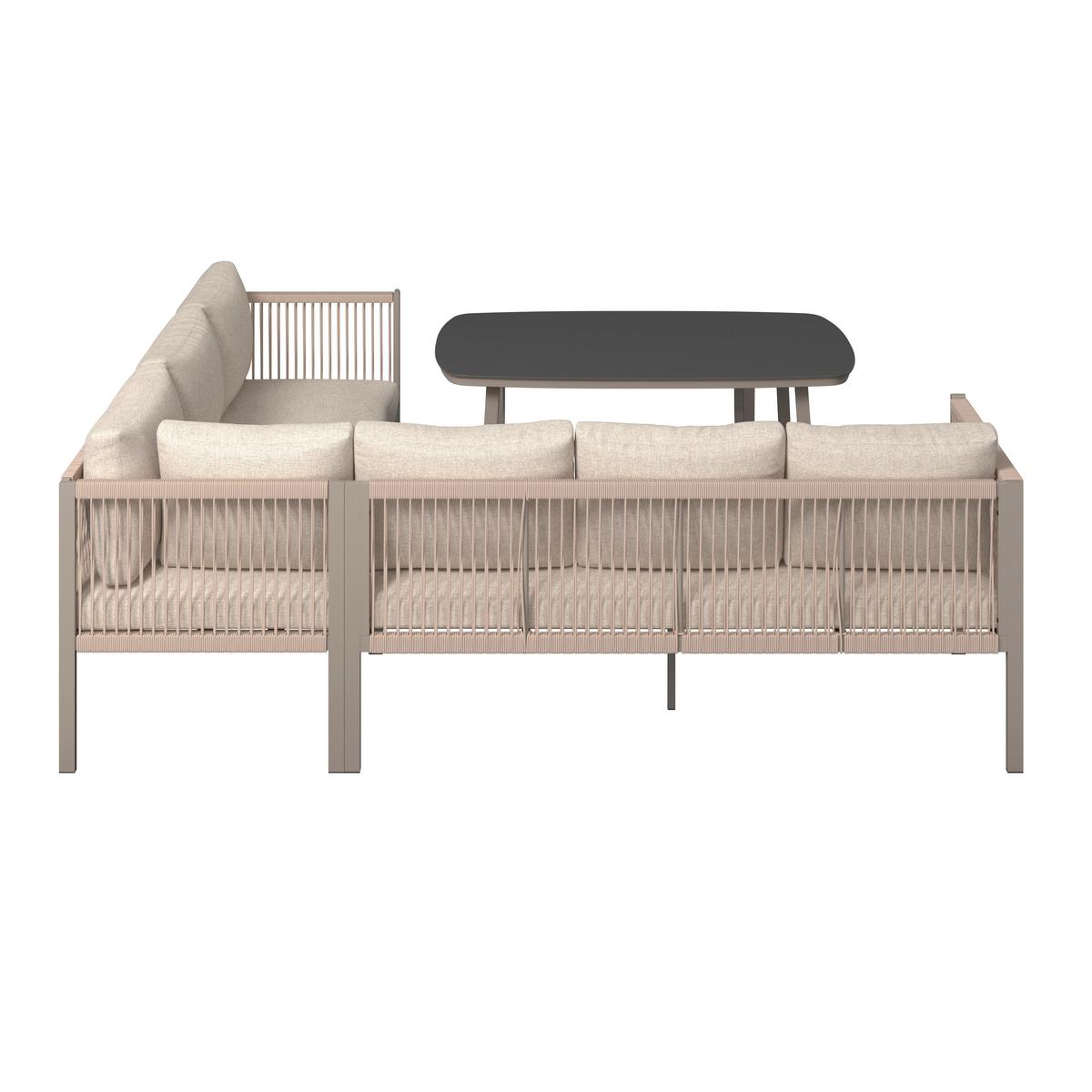 Loungegarnitur Sophia Hellgrau/Beige, 4-teilig - Beige/Creme, MODERN, Glas/Textil (195/73/72cm)