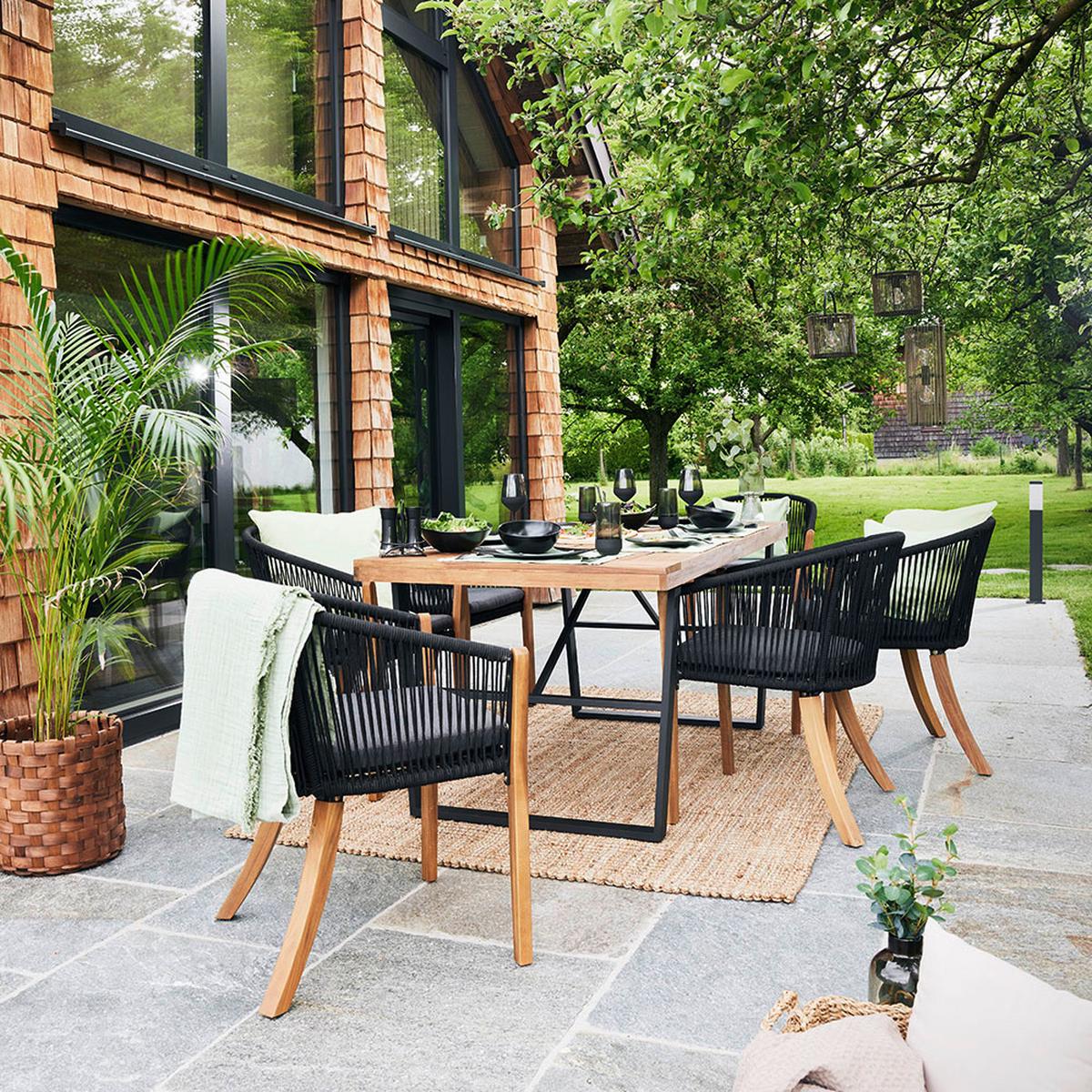 Gartenset Alina Schwarz Akazie Outdoorgewebe - Dunkelgrau/Schwarz, Modern, Holz/Textil (180/77/90cm) - Bessagi Garden