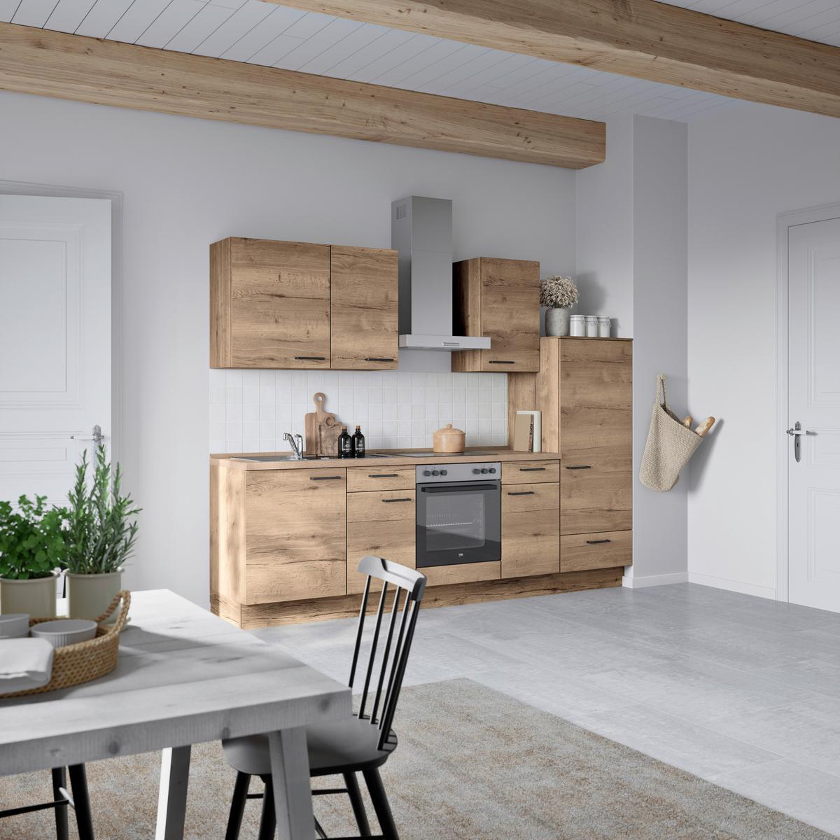 Küchenblock Structura Low m. Geräten Eiche dunkel - Eiche dunkel/Eichefarben, MODERN, Holzwerkstoff/Metall (270cm) - Nobilia