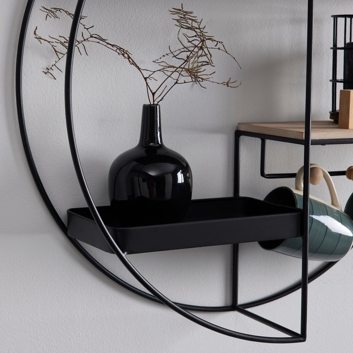 Wandregal Lelia Natur/Schwarz Echtholz/MDF - Schwarz/Naturfarben, MODERN, Holz/Metall (60/60/16,5cm) - Bessagi Home