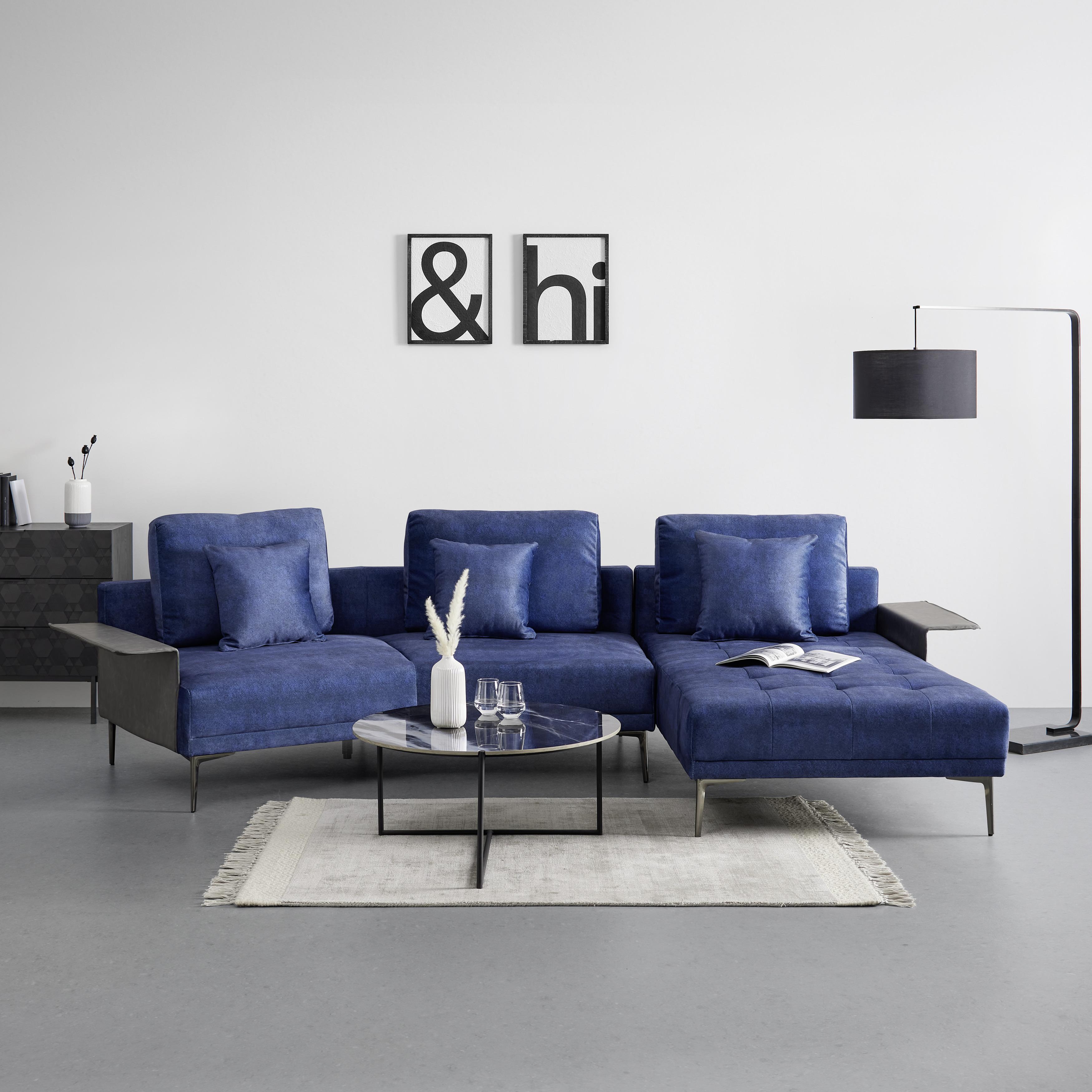 Sarokkanapé Donna - kék/szürke, modern, textil/fa (345/68/176cm) - Bessagi Home