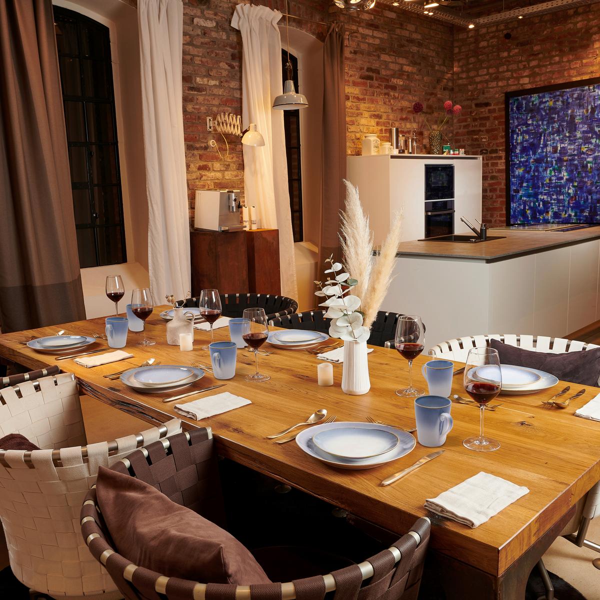 KOMBISERVICE 931990 BLAU POSTSICHER - Blau/Weiss, Basics, Keramik (39,5/34,8/35,5cm) - Mäser