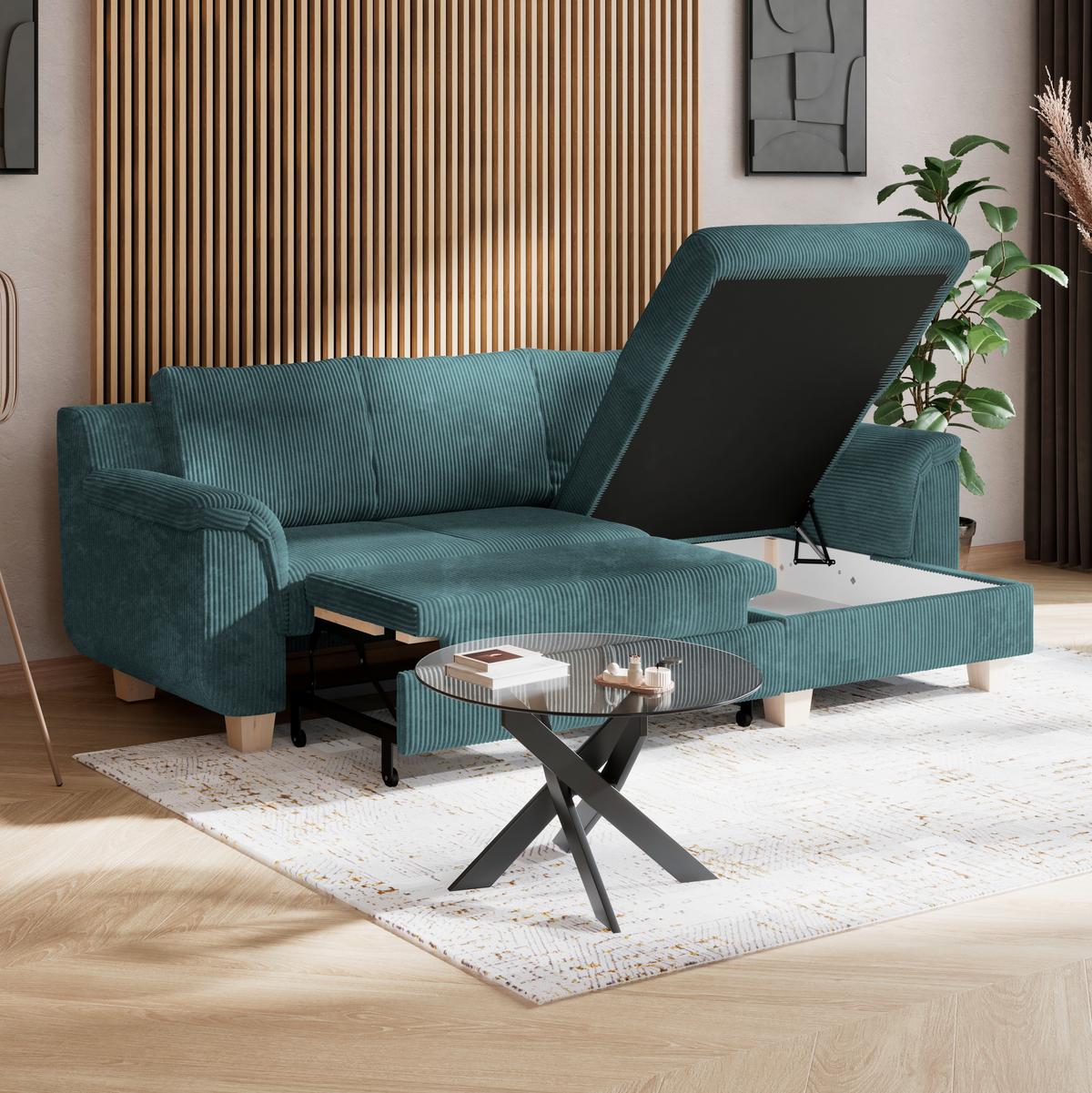 Colţar ALEX - albastru deschis, Modern, textil (246/88cm) - Modern Living