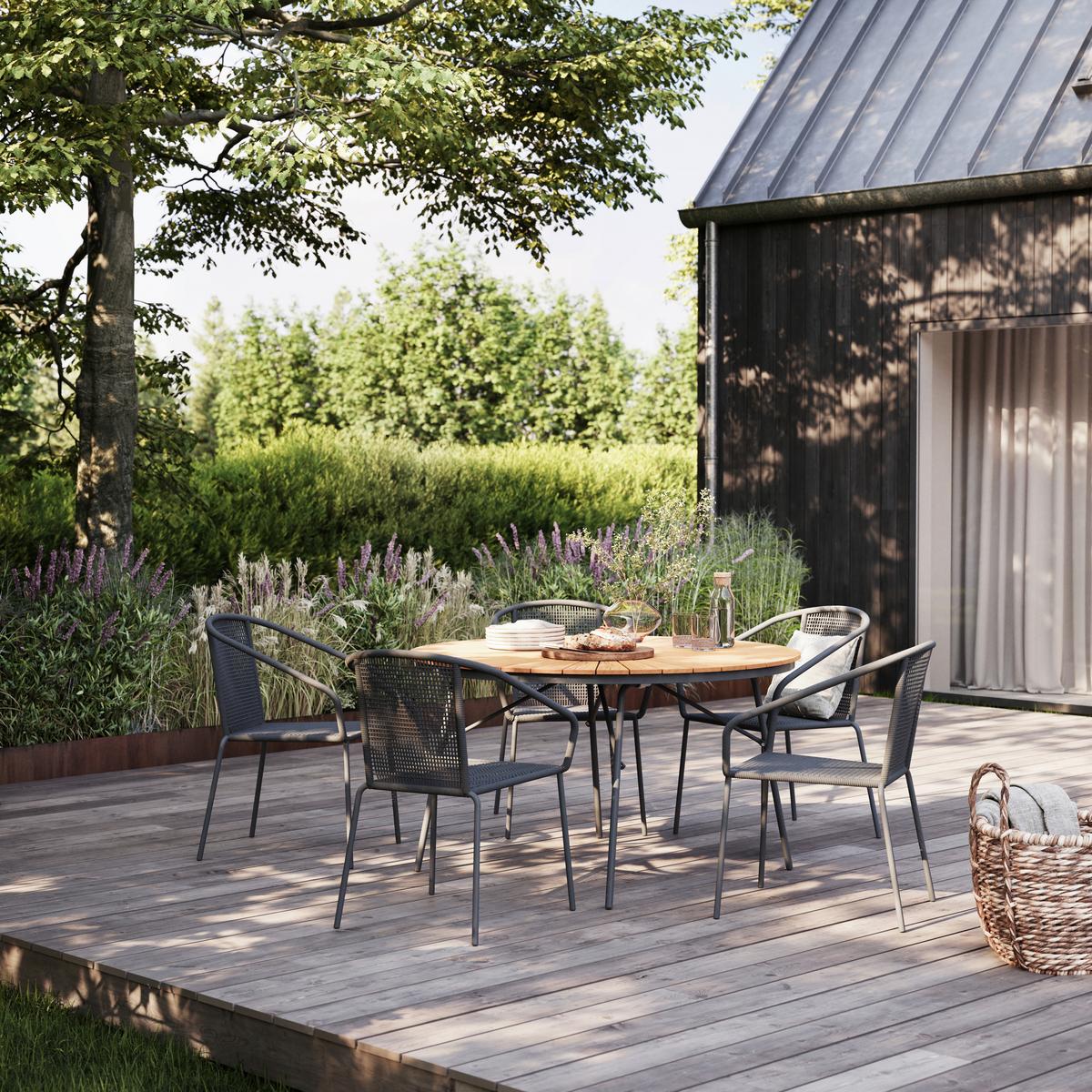 Gartentisch Ellen Anthrazit/Teak - Anthrazit/Teakfarben, Natur, Holz/Metall (130/130/74cm) - Gardenson