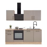 Küchenblock LINZ 220cm Cubanit grau ohne Geräte - Schwarz/Eiche Artisan, MODERN, Holzwerkstoff/Metall (220cm)