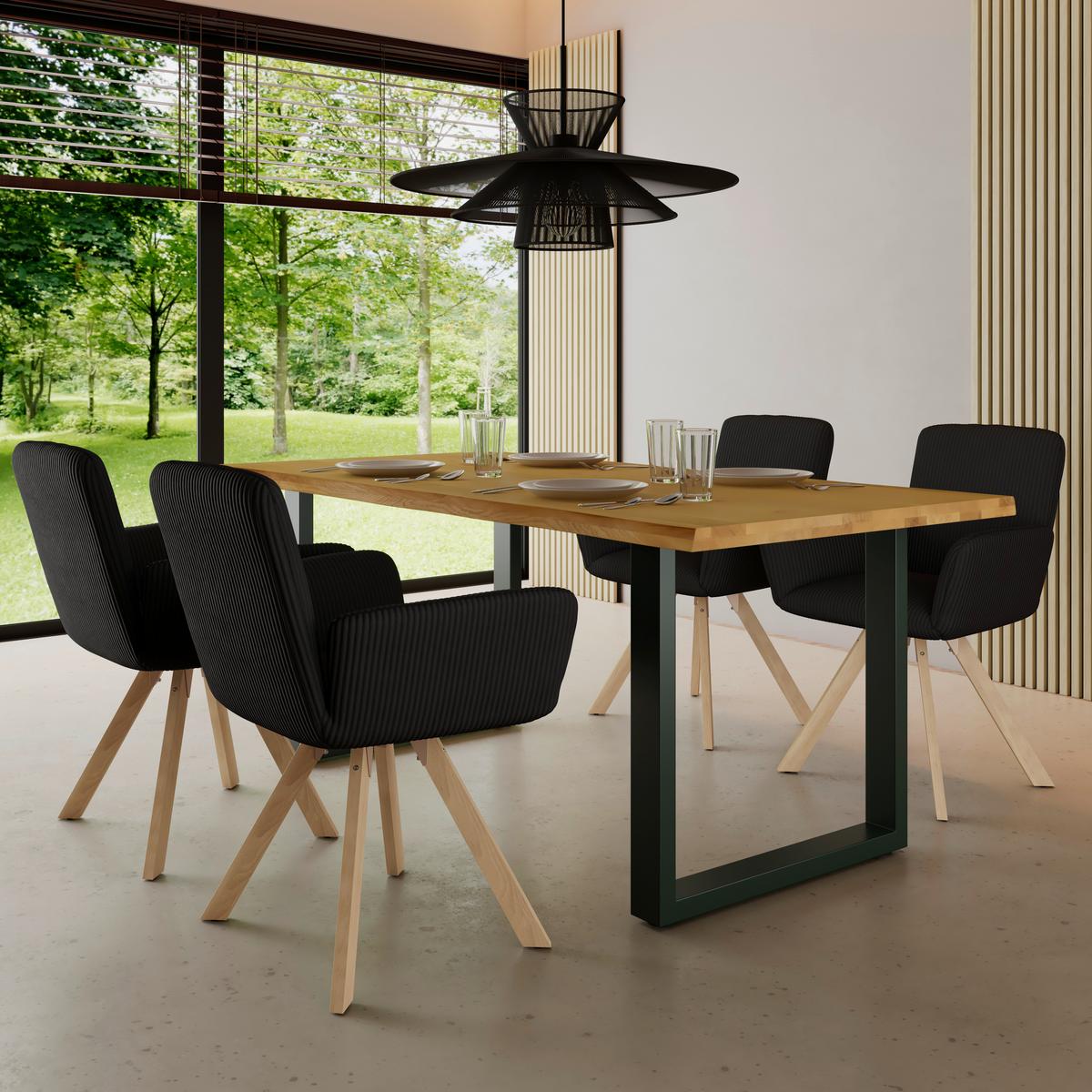 Armlehnstuhl Mairo Schwarz Cord Gepolstert - Buchefarben/Schwarz, MODERN, Holz/Textil (66/62/91cm) - Bessagi Home