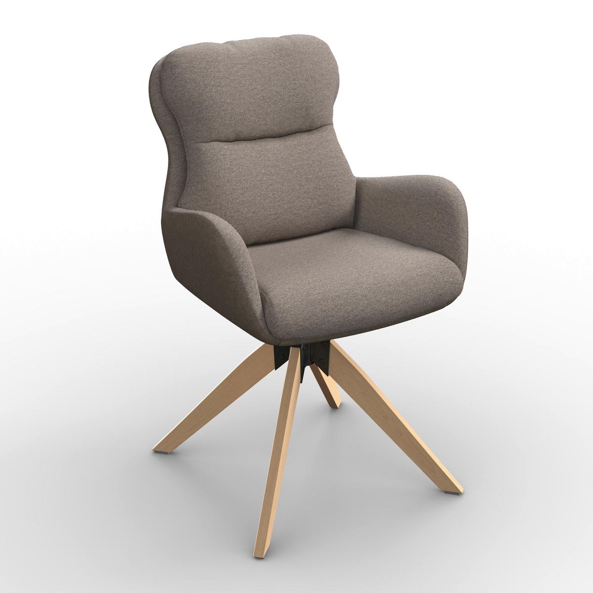 Armlehnstuhl Neelia Braun Webstoff Drehbar Gepolstert - Braun/Naturfarben, MODERN, Holz/Textil (59,5/93/69cm) - Bessagi Home