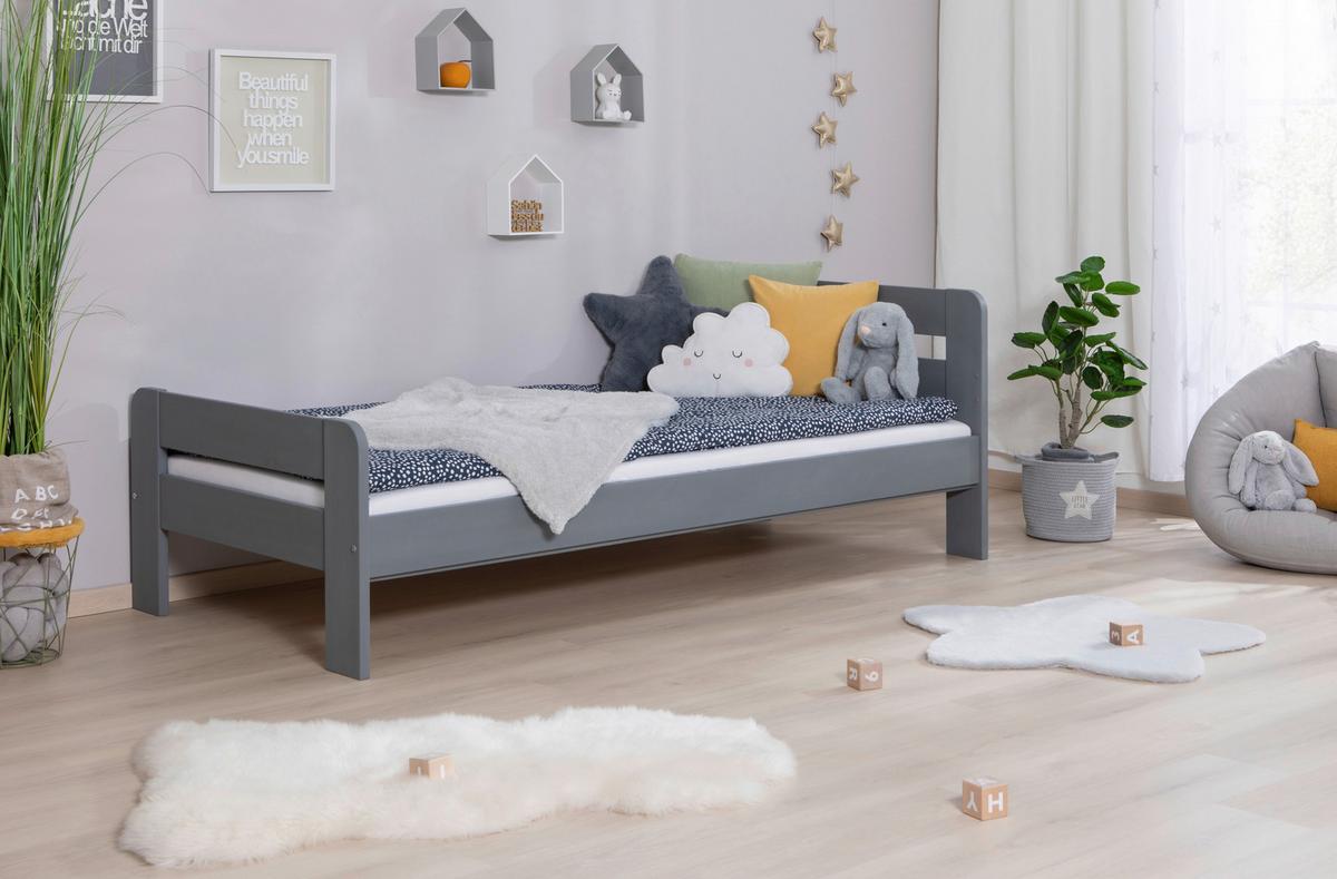 Bett Bennet mit Matratze ca. 90x200 cm Hellgrau - Hellgrau, MODERN, Holz/Textil (90/200cm) - MID.YOU