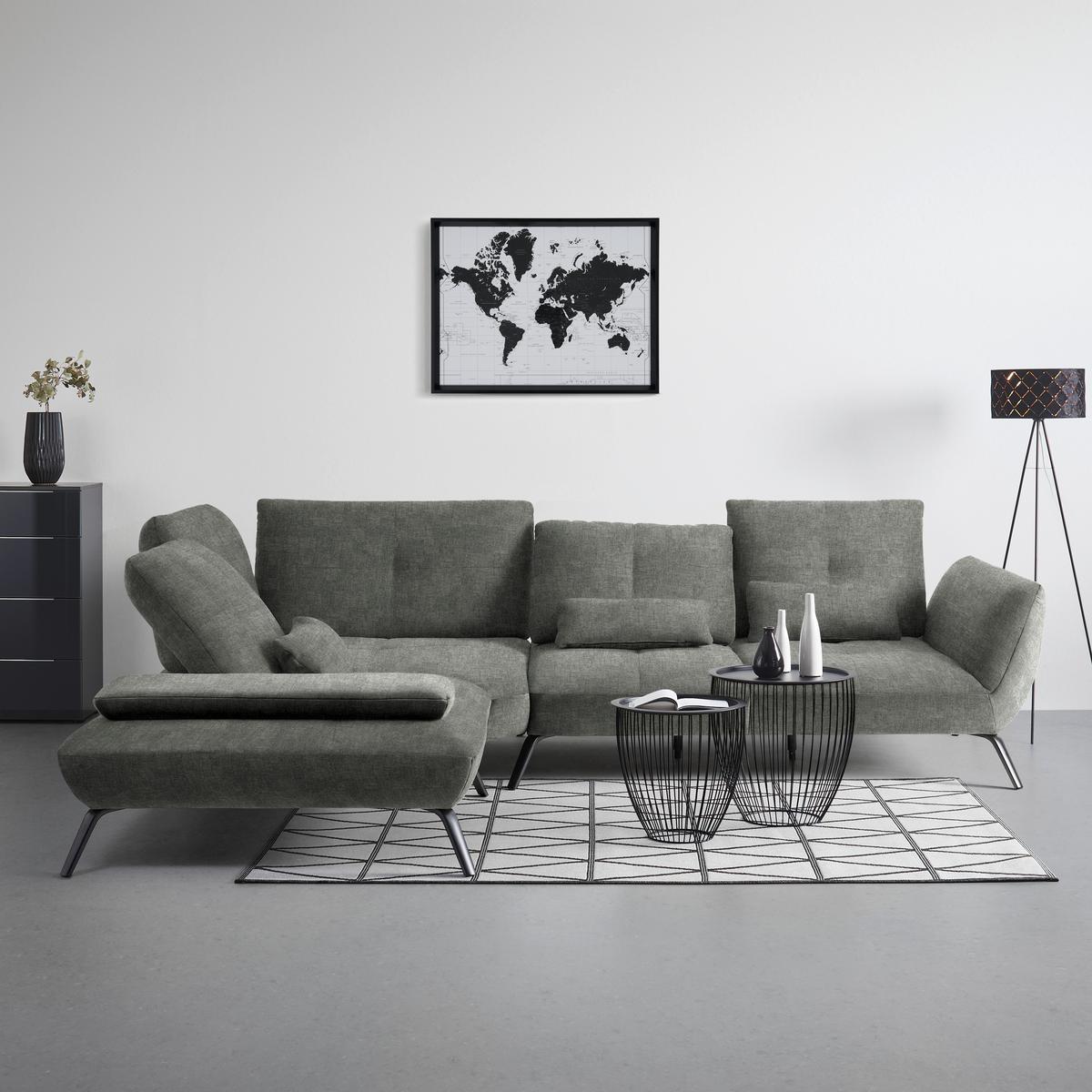 Wohnlandschaft Trendy Dunkelgrau - Dunkelgrau/Schwarz, MODERN, Holzwerkstoff/Textil (250/93/310cm) - Premium Living