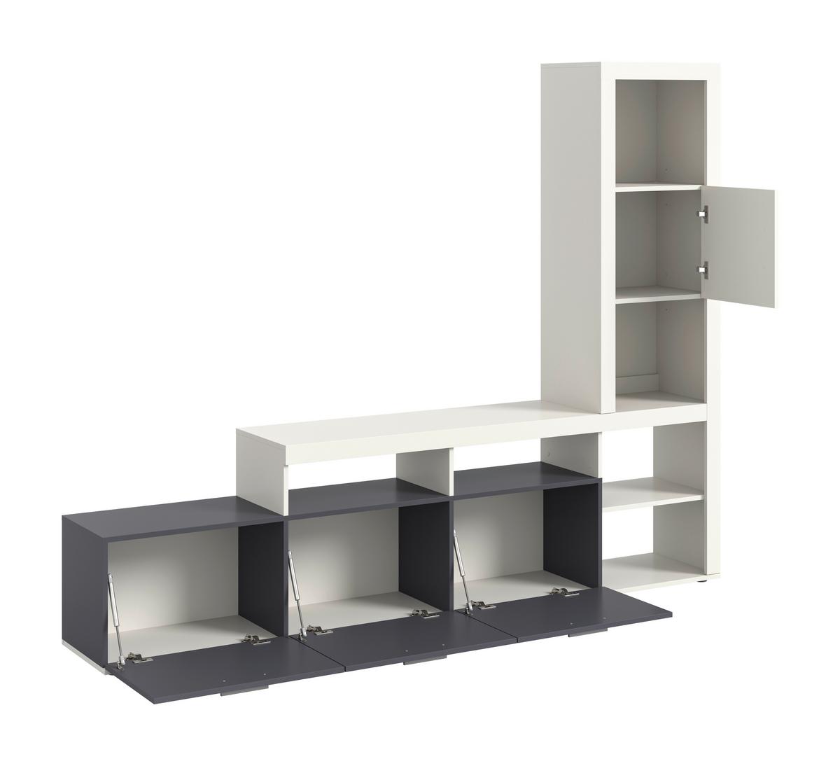 Wohnwand Jacky Anthrazit/Weiß - Anthrazit/Silberfarben, MODERN, Holzwerkstoff/Kunststoff (230/184/37cm) - Mömax