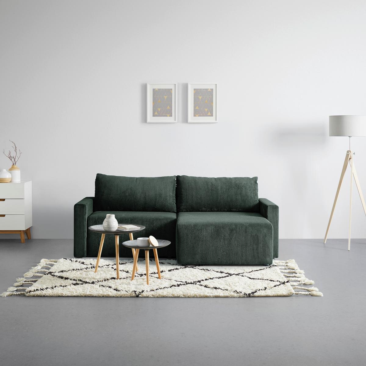Ecksofa Dios Dunkelgrün - Dunkelgrün/Schwarz, MODERN, Holz/Kunststoff (228/91/146cm) - Based