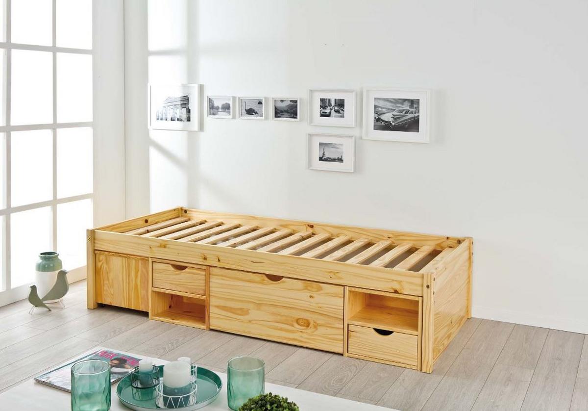 Stauraumbett Claas Kiefer - Naturfarben, Basics, Holz (90/200cm) - MID.YOU