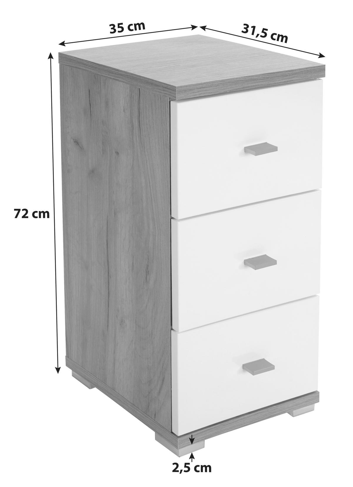 Dulap inferior Bari - alb/culoare lemn stejar, Konventionell, material pe bază de lemn (35/72/31,5cm)