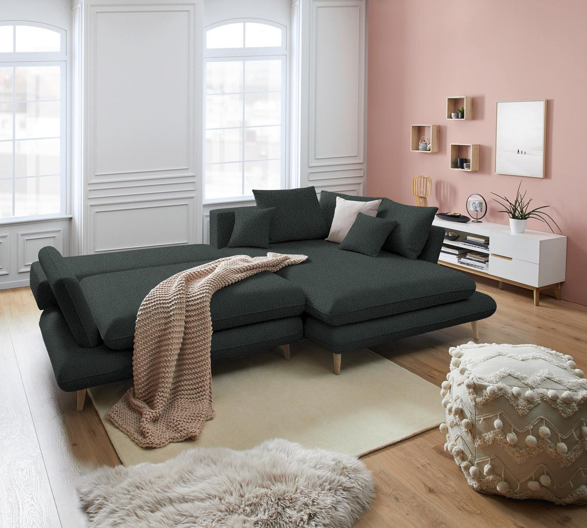Kutna Garnitura Monte - boje grafita/prirodne boje, Romantično / ladanjski, tekstil/drvo (283/181cm) - Premium Living