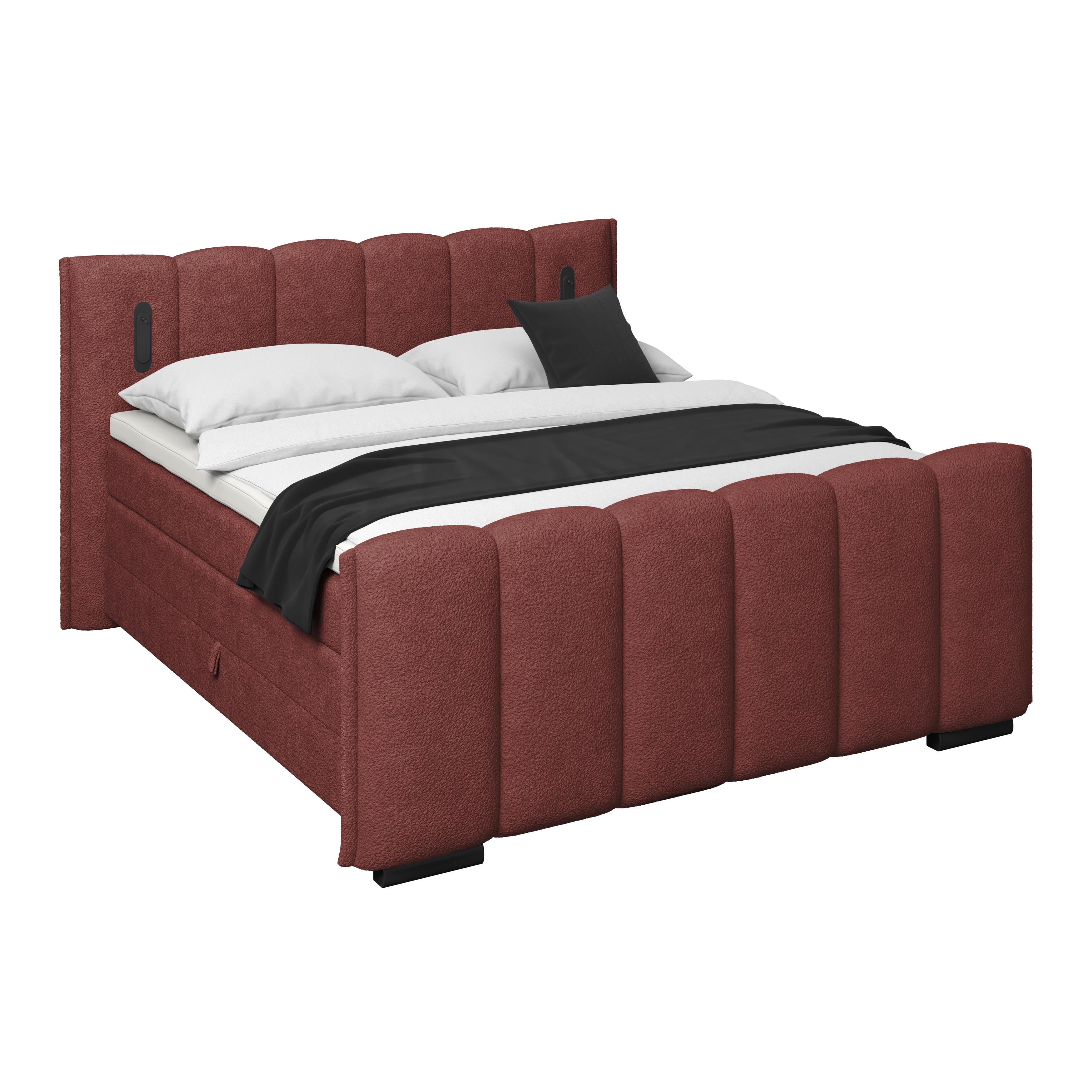 Boxspring Krevet Elysia - bordo/crna, Trend, drvni materijal/drvo (180/200cm) - Premium Living