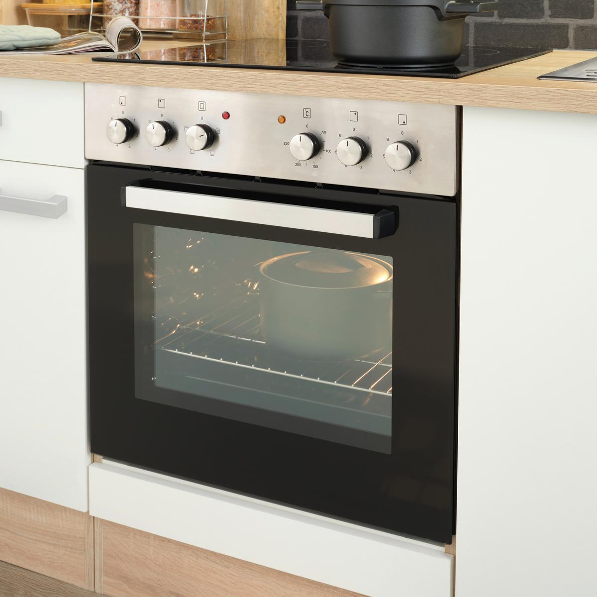 Küchenblock inkl. 5 E-Geräte Lexa Weiß/Sonoma Eiche - Edelstahlfarben/Weiß, MODERN, Holzwerkstoff/Kunststoff (280/200/60cm) - Based