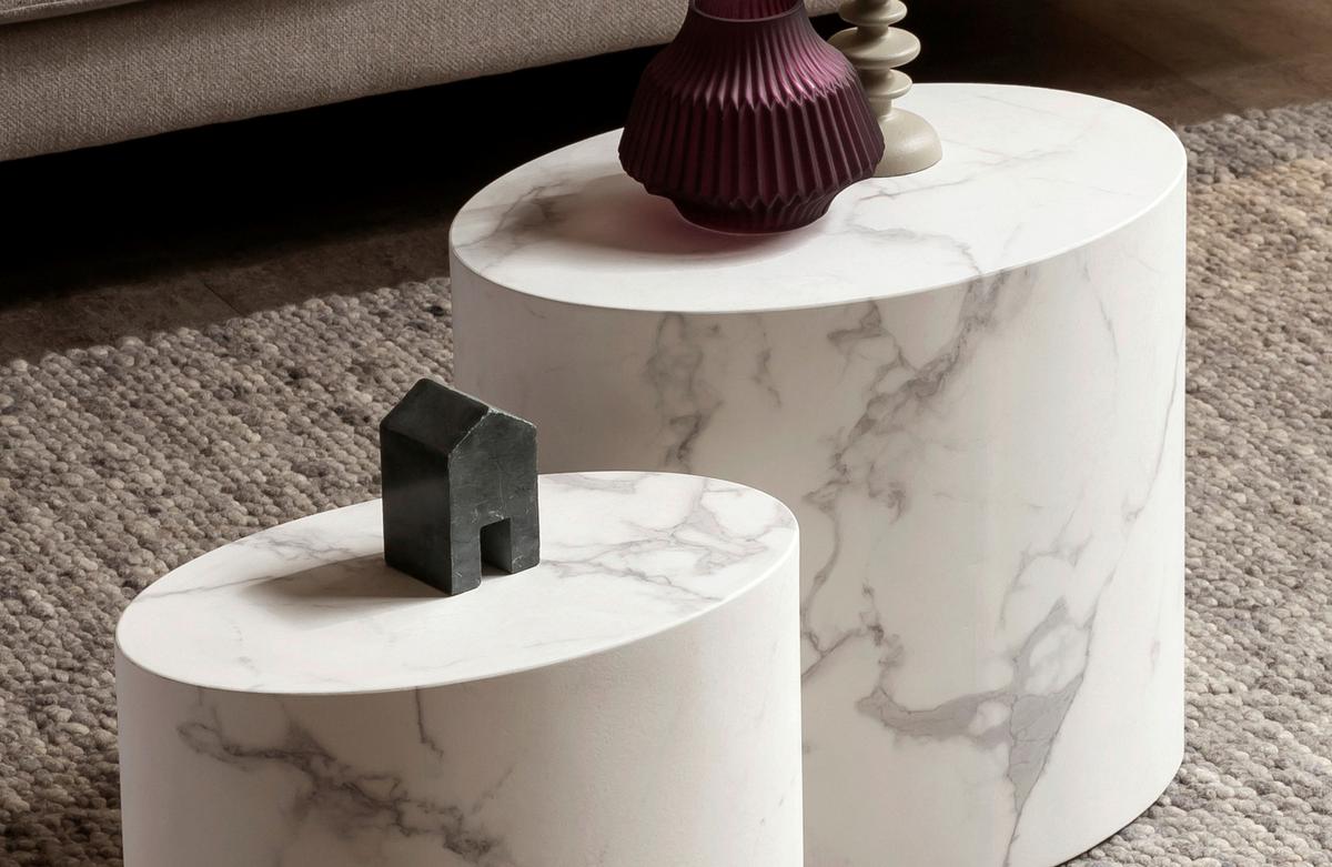 Set Klubskih Mizic Marble, Bela, 2-Delni - bela, Design, leseni material (48-40/33-24,5/40-33cm) - Livetastic