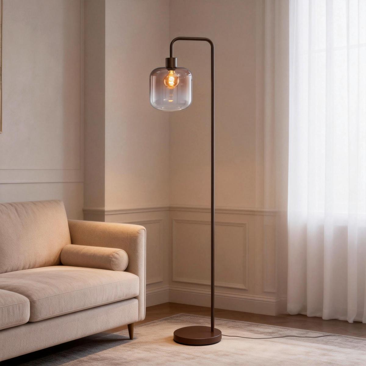 LAMPA STOJĄCA TINA - czarny/brązowy, Trend, metal/szkło (35,5/23/160cm) - Collet's Monde