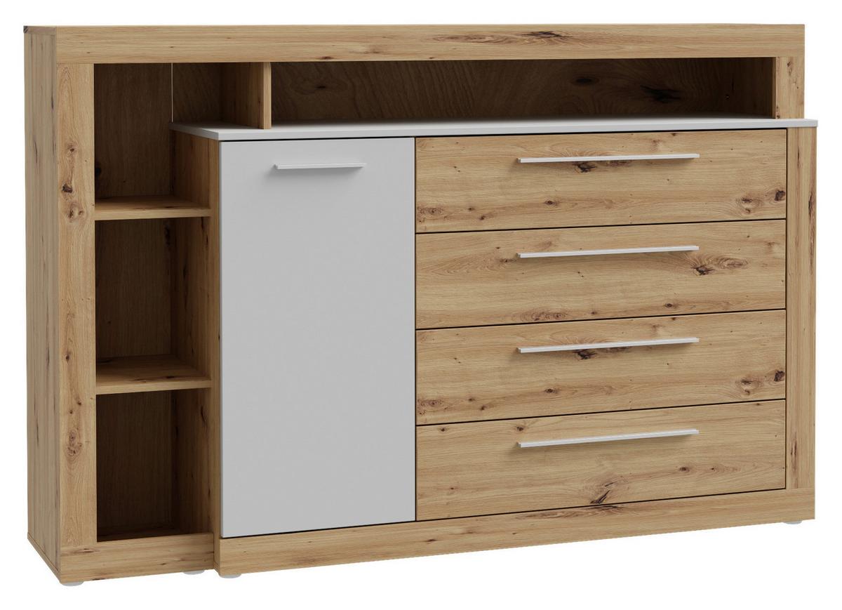 Široka Komoda Kasura, Barva Hrasta, Siva - siva/barve aluminija, Konvencionalno, umetna masa/leseni material (161/107/43cm) - Ti'me