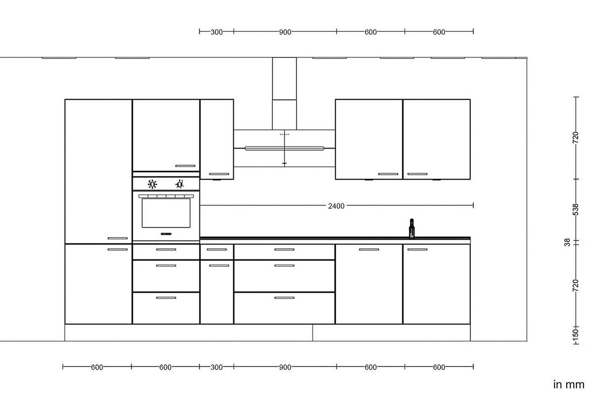 Küchenleerblock Riva High o. Geräte Schieferfarben - Schieferfarben/Edelstahlfarben, MODERN, Holzwerkstoff/Metall (360cm) - Nobilia