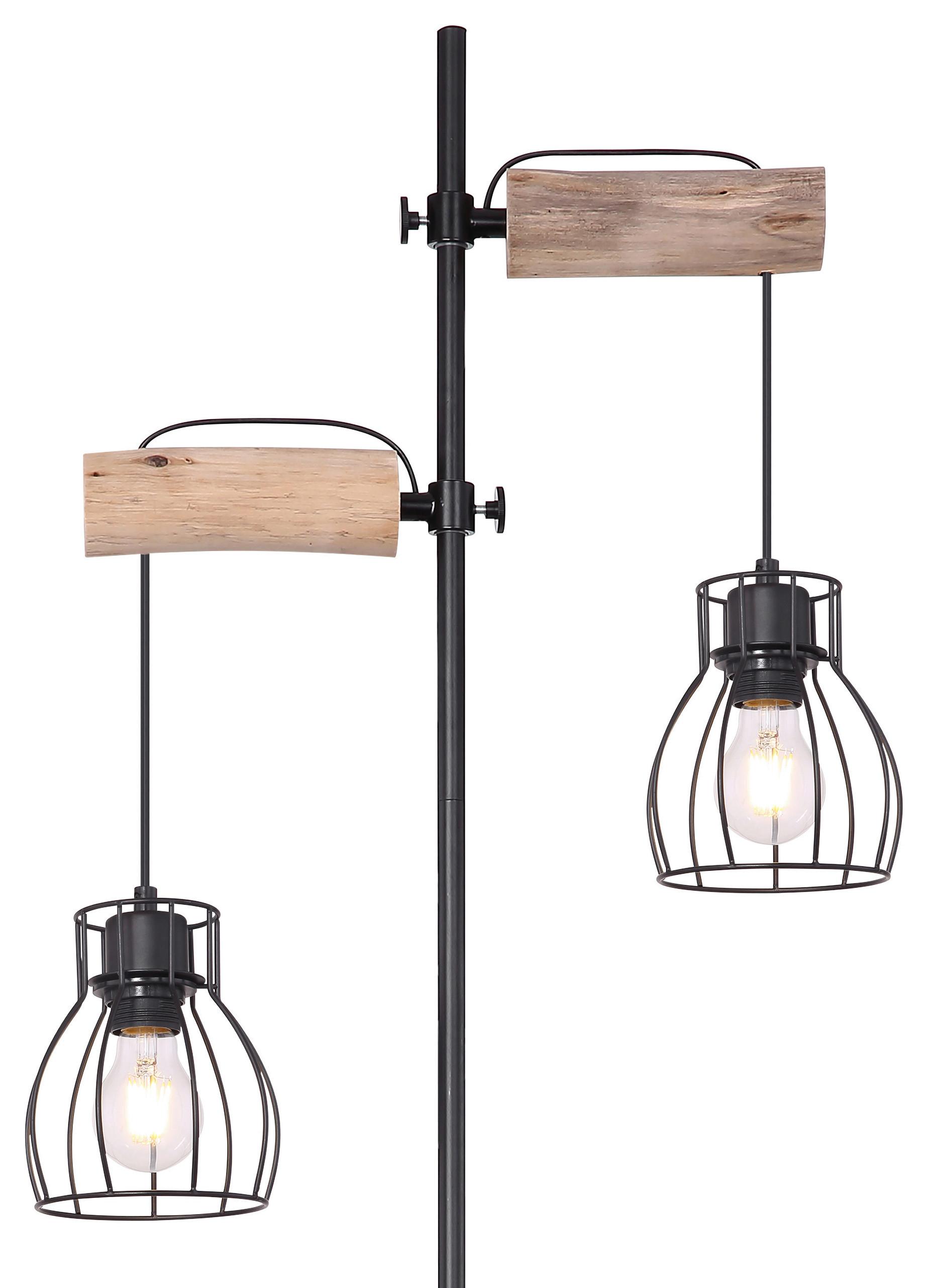 STEHLEUCHTE MINA - Schwarz/Naturfarben, Basics, Holz/Metall (47/25/168cm) - Globo