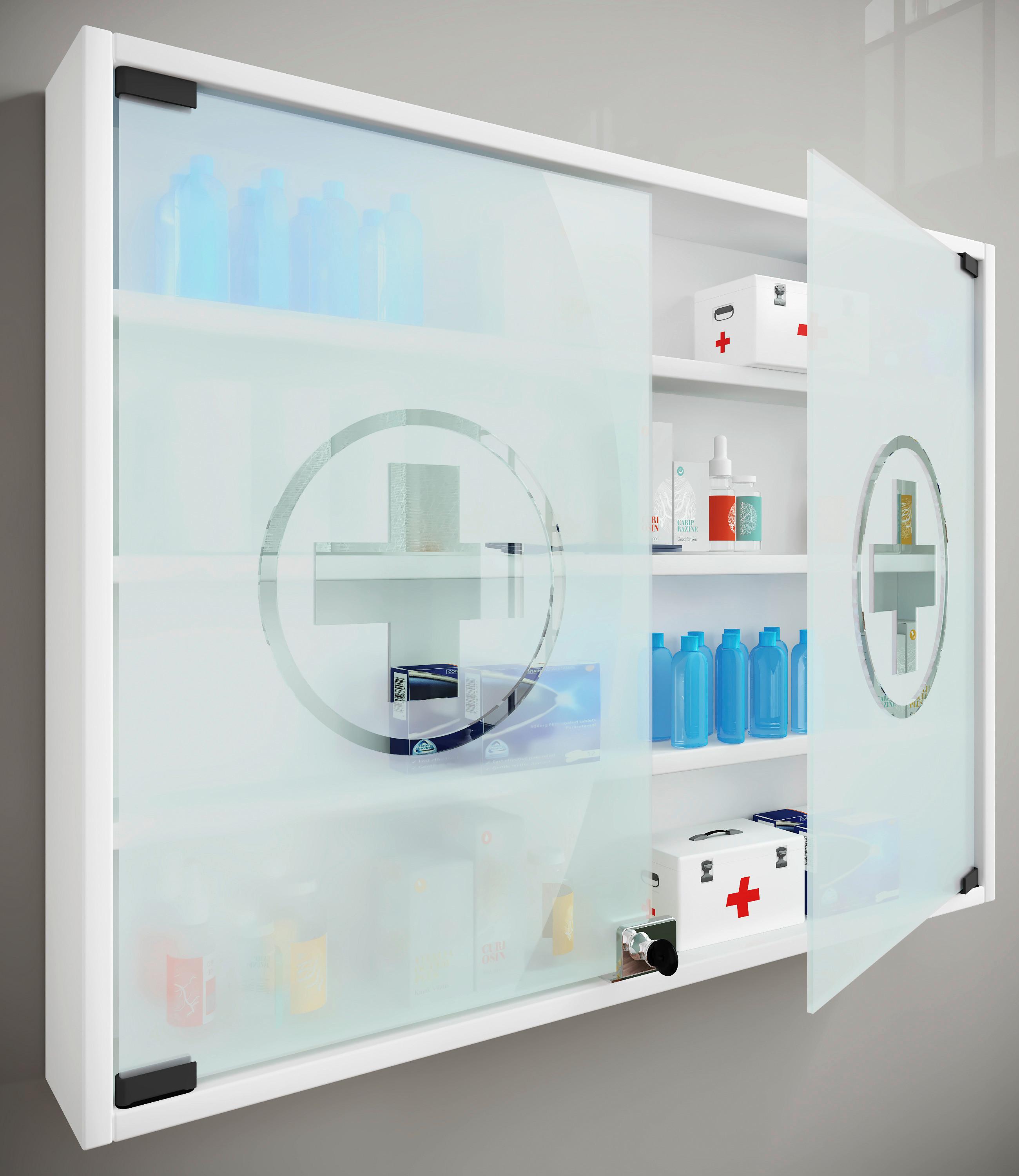 MEDIZINSCHRANK HUSTILA L - Weiss, Modern, Glas/Holzwerkstoff (80/60/10cm) - MID.YOU
