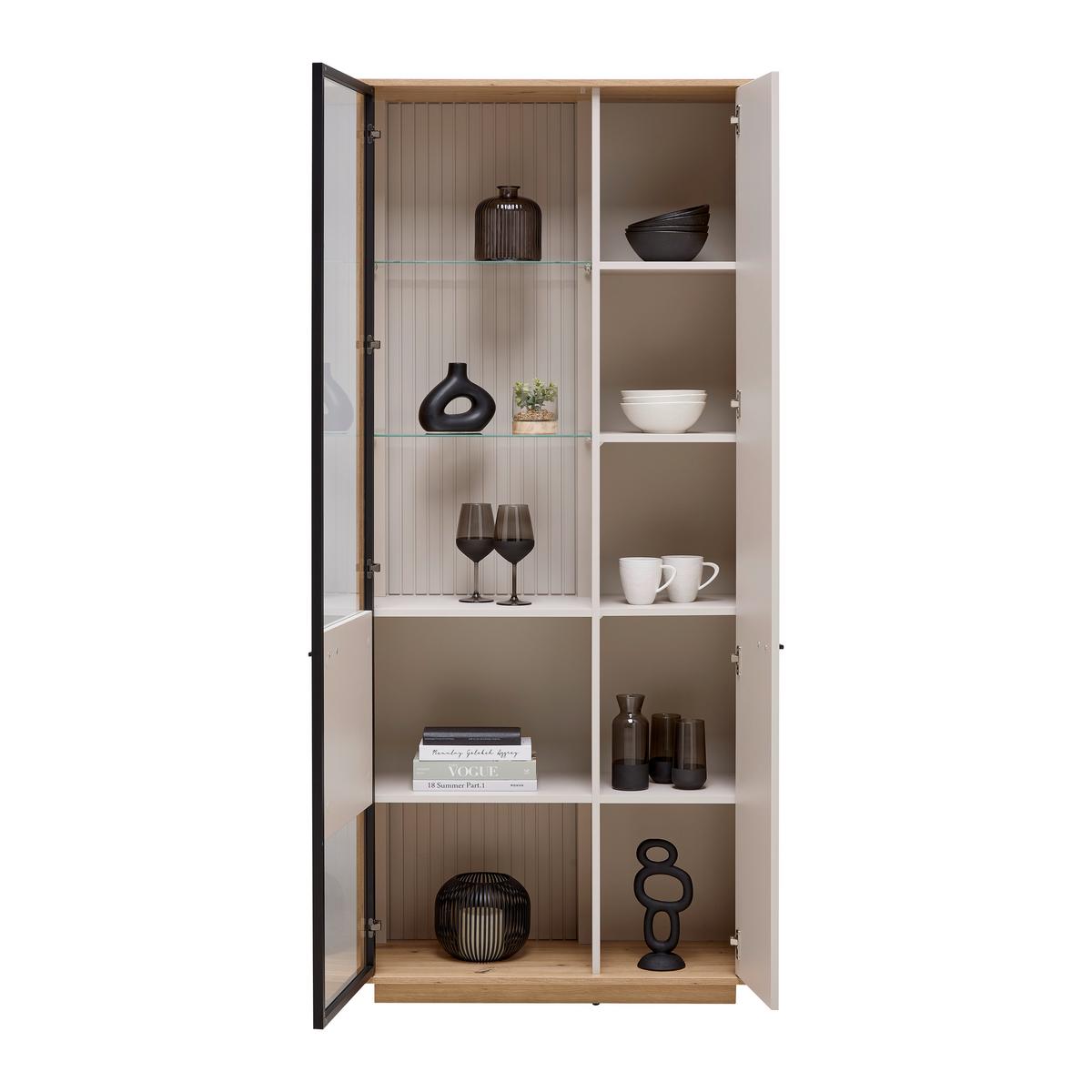 Vitrine Cremona Kaschmir/Eiche Artisan - Kaschmir/Schwarz, MODERN, Glas/Holzwerkstoff (85/200/38cm) - Premium Living