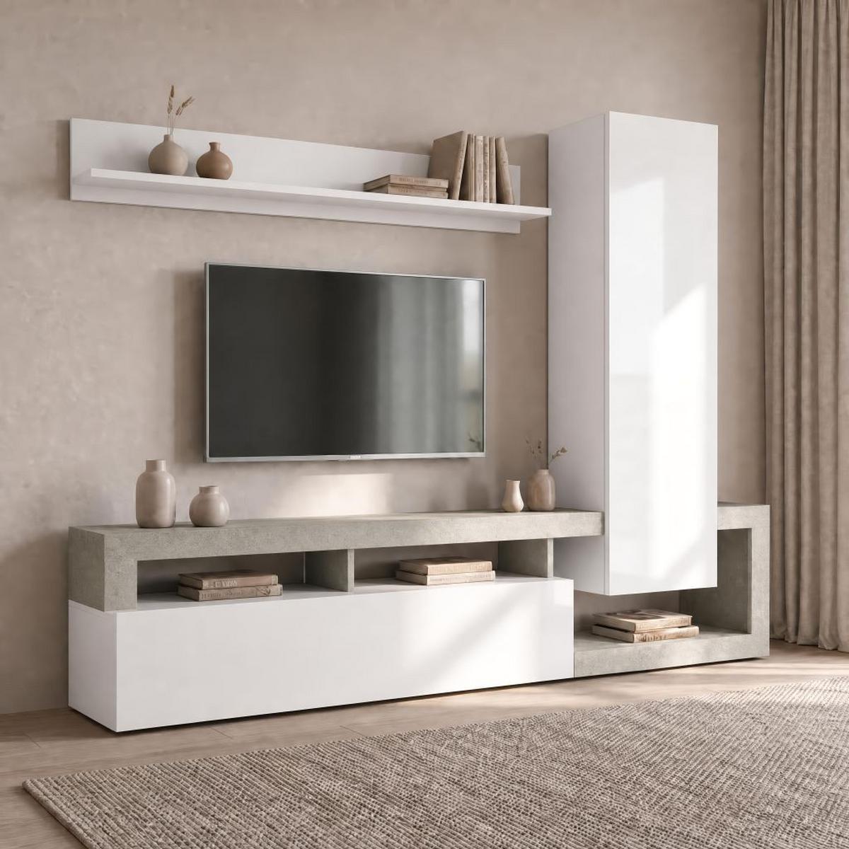 Szekrénysor Dallas - világosszürke/fehér, Basics, faalapú anyag (219/173/35cm)