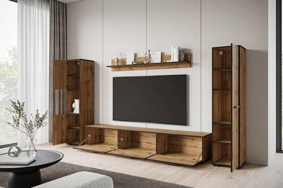 WOHNWAND BOGOTA XL WOTAN EICHE DEKOR - Eiche Wotan/Schwarz, Basics, Holzwerkstoff/Kunststoff (240/130/31cm) - MID.YOU