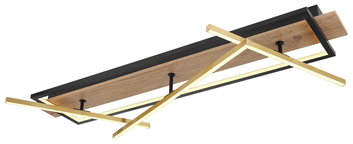 LED-DECKENLEUCHTE 67296D2 - Dunkelbraun/Messingfarben, Design, Holzwerkstoff/Kunststoff (100/60,5/11,5cm) - Globo