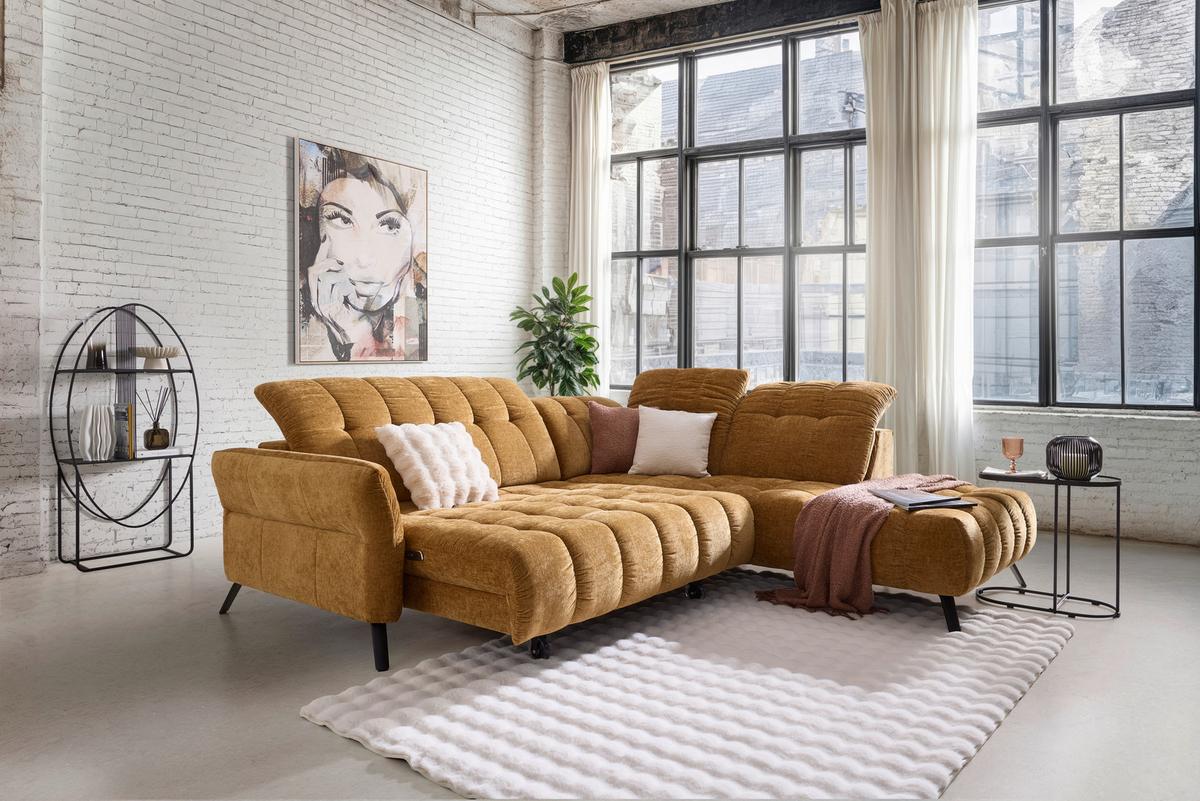 Wohnlandschaft New York Rechts Bronze ca. 261x87-104x288cm - Schwarz/Bronzefarben, MODERN, Holzwerkstoff/Textil (261/87-104/288cm) - Premium Living